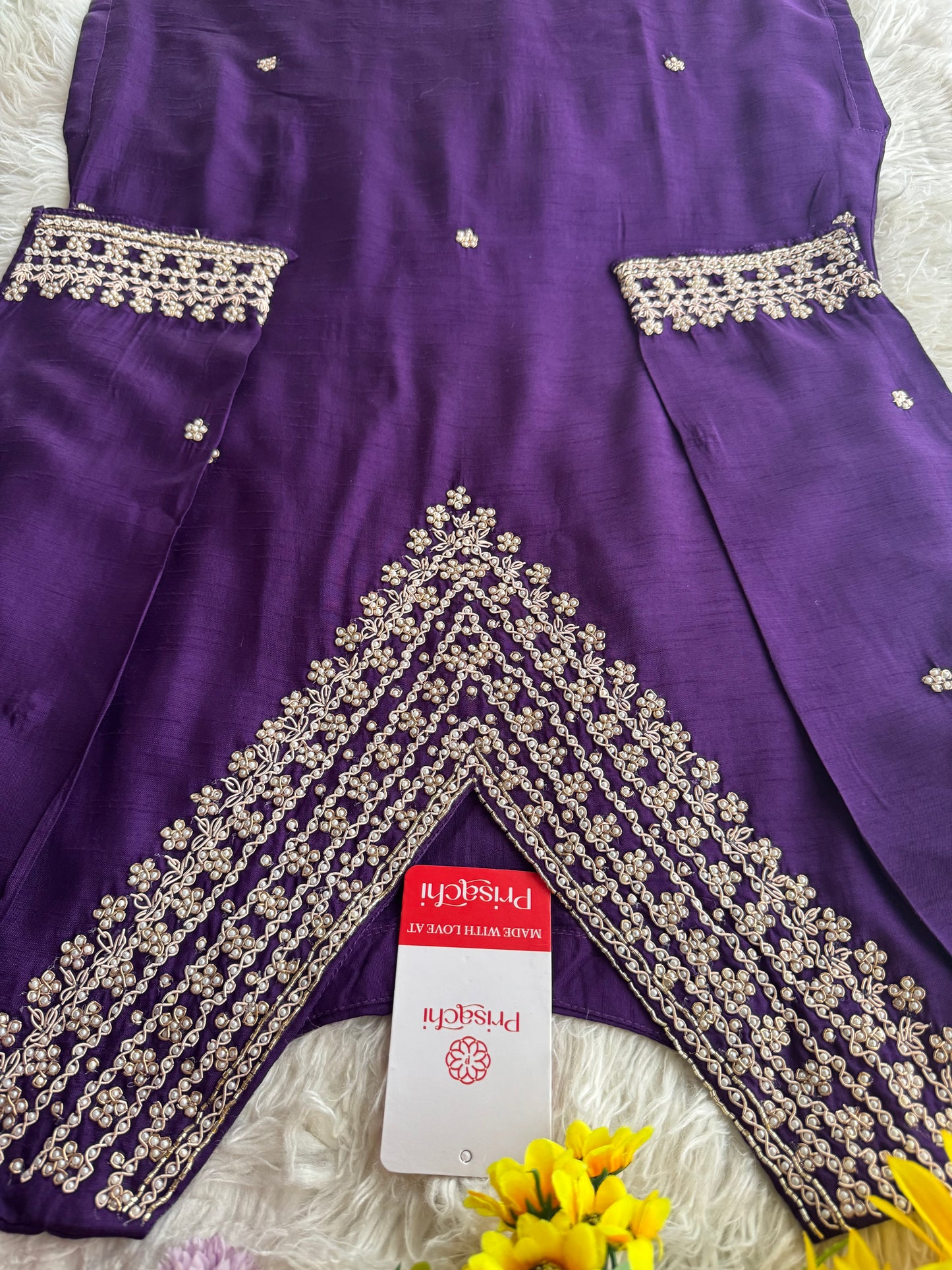 Purple neck embroidered kurta set with dupatta