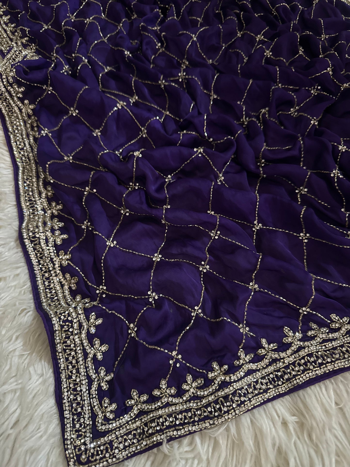 Prisachi Purple Designer Saree with Unstitched Blouse