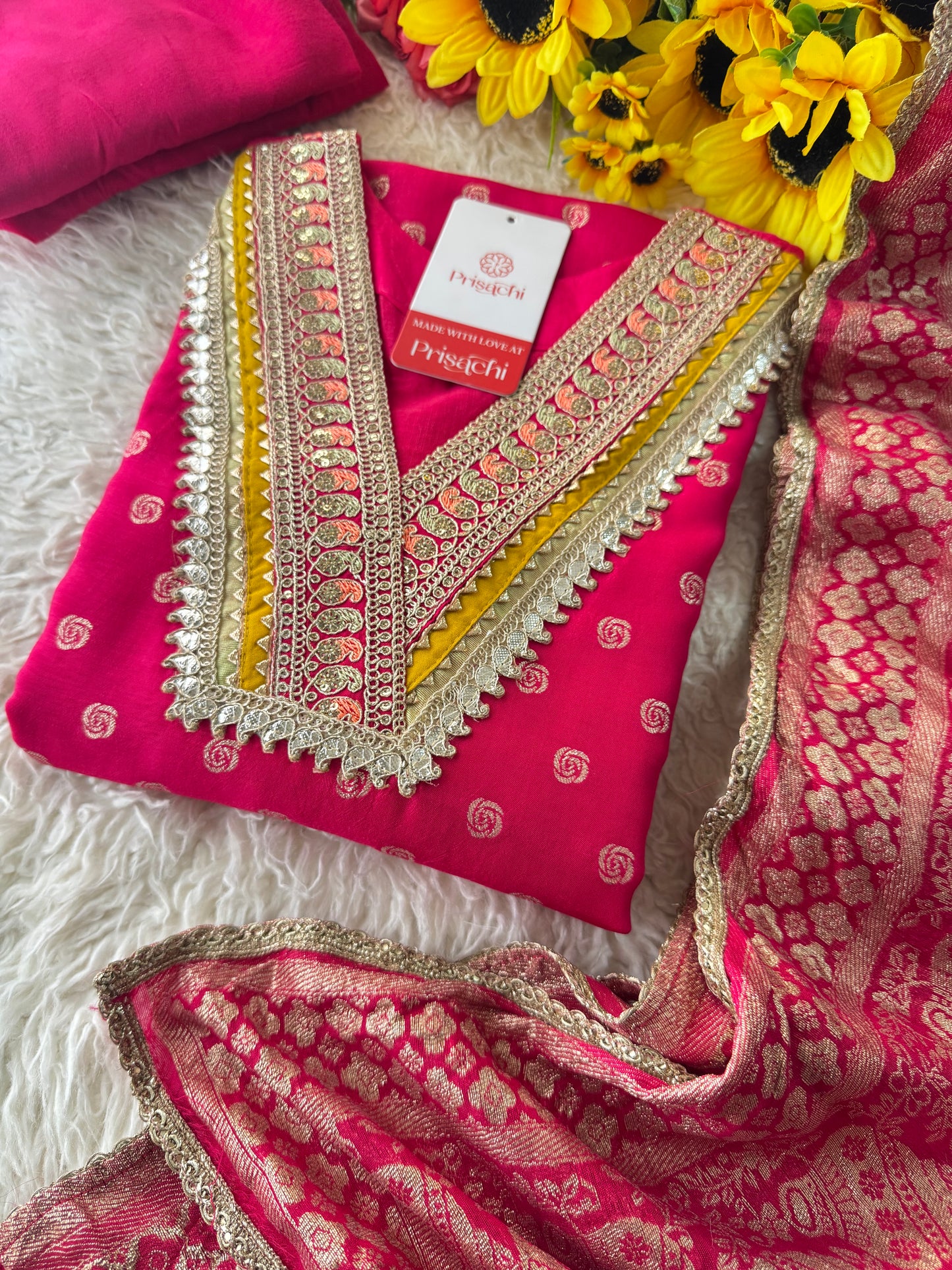 Prisachi Pink Embroidered kurta bottom with dupatta