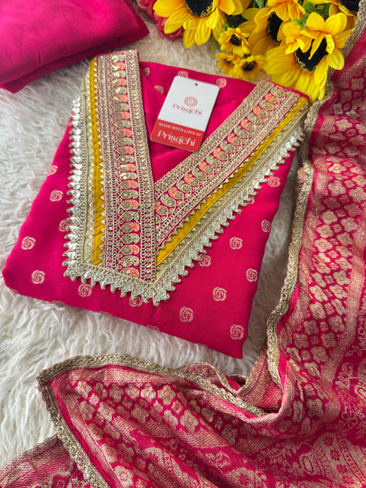 Prisachi Pink Embroidered kurta bottom with dupatta