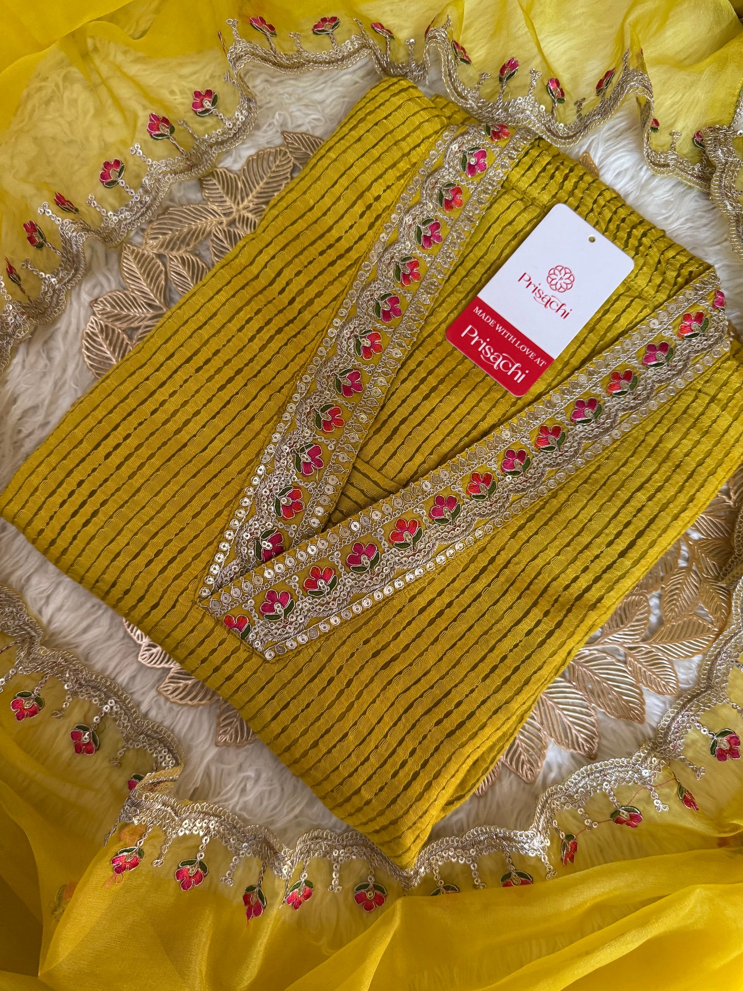 Yellow Embroidered kurta set with dupatta