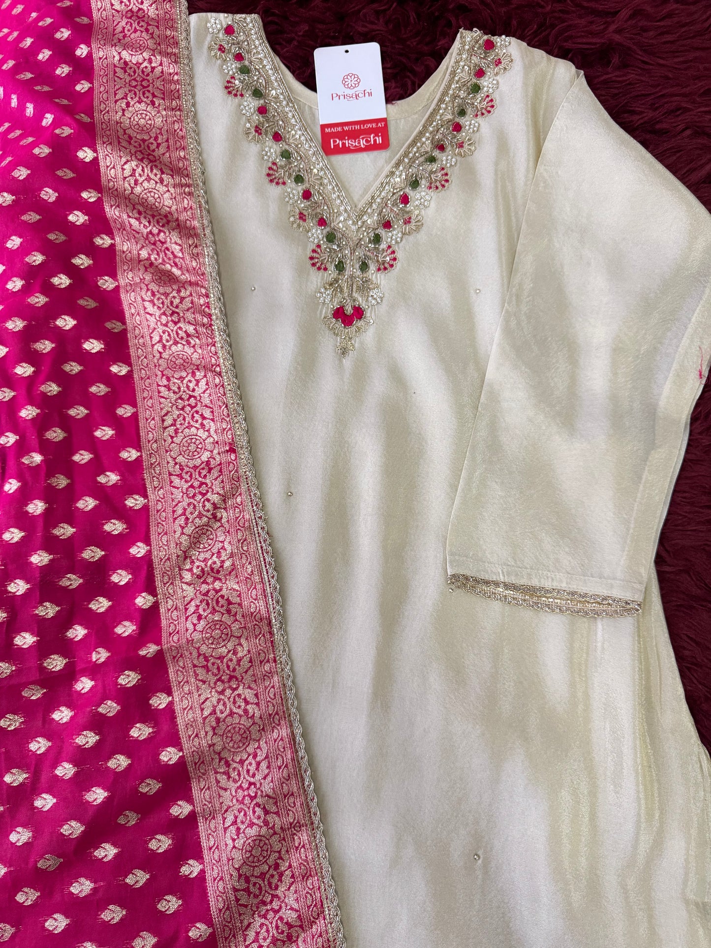 White embroidered kurta set with dupatta