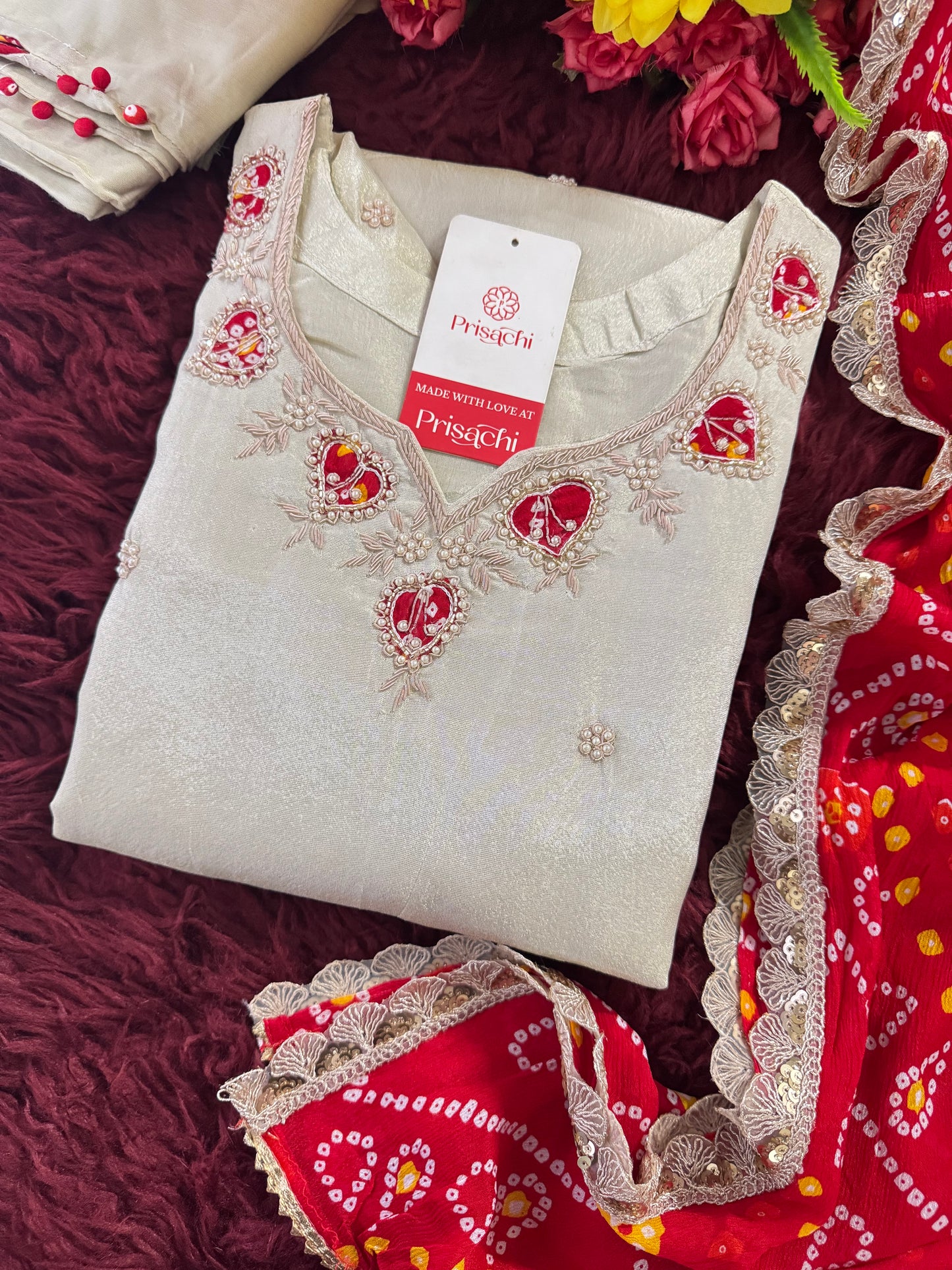 White embroidered kurta set with dupatta