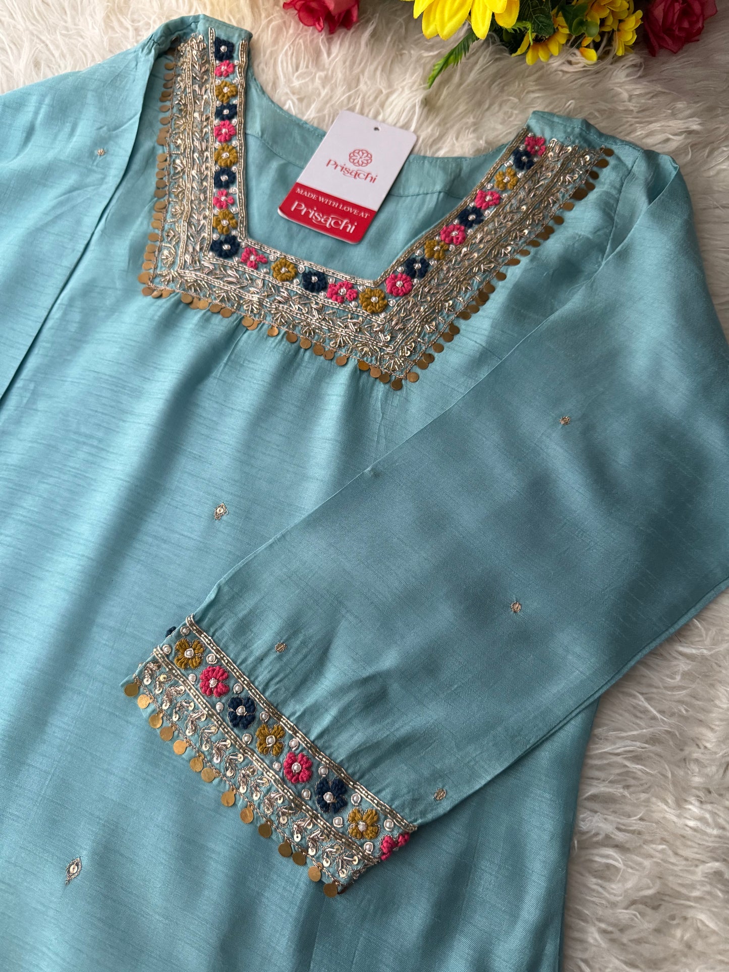 Blue embroidered kurta Bottom with dupatta