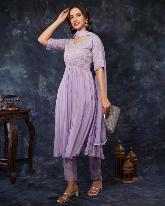 Prisachi Lavender Embroidered Alia dress for Women