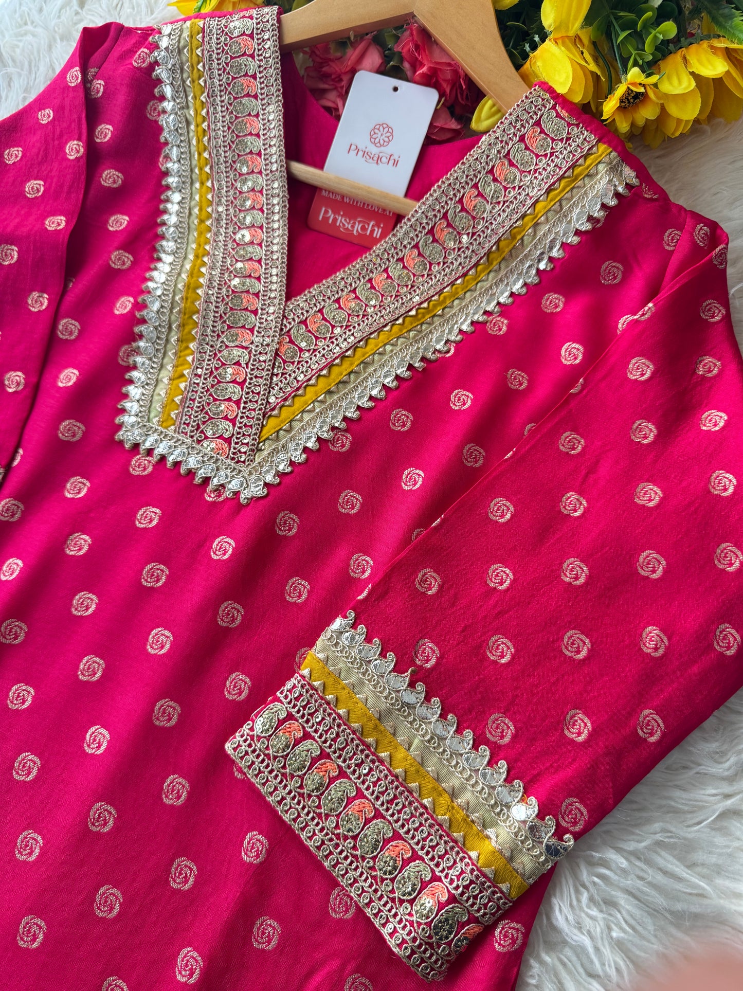 Prisachi Pink Embroidered kurta bottom with dupatta