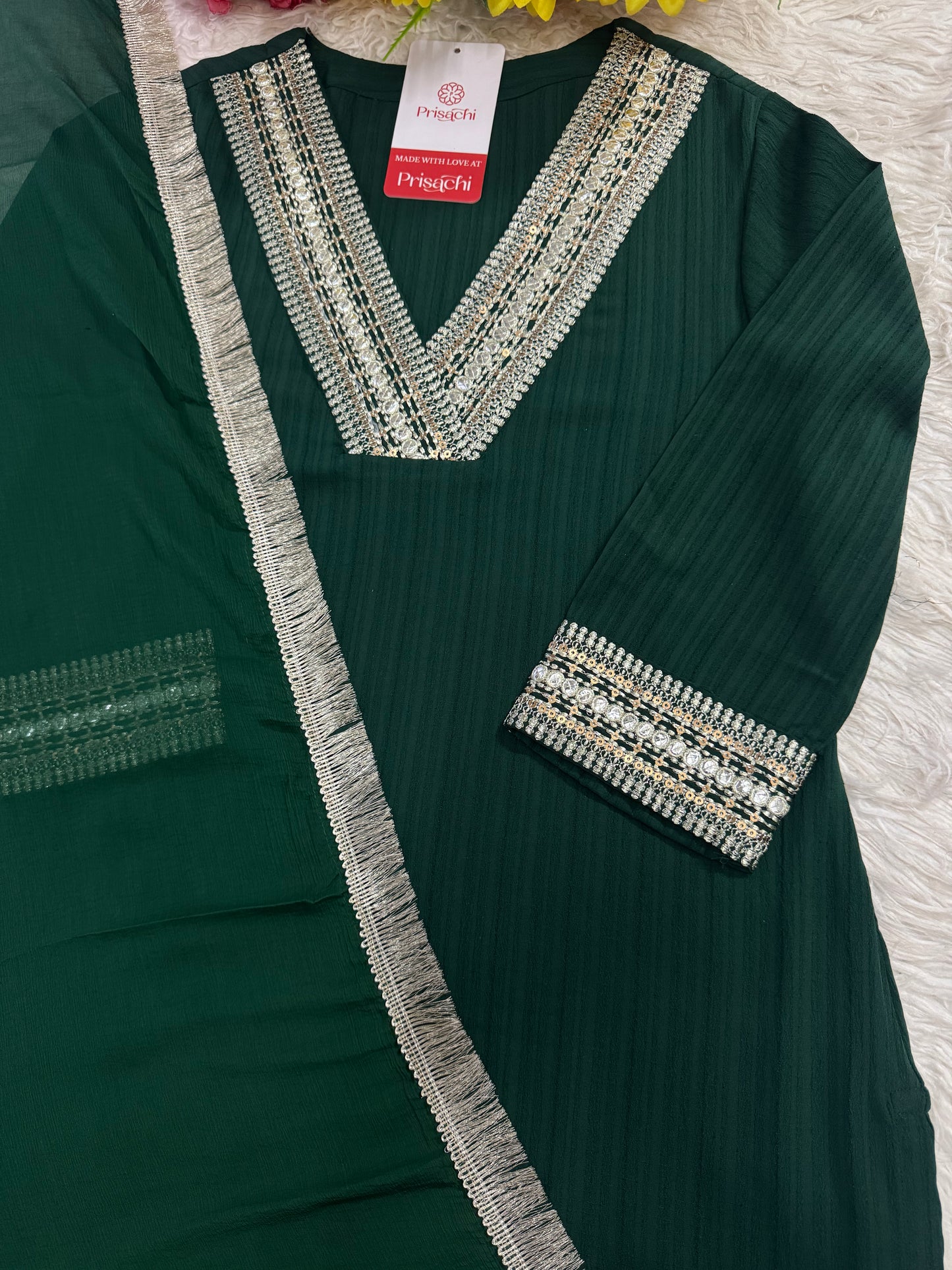 Green kurta bottom with dupatta