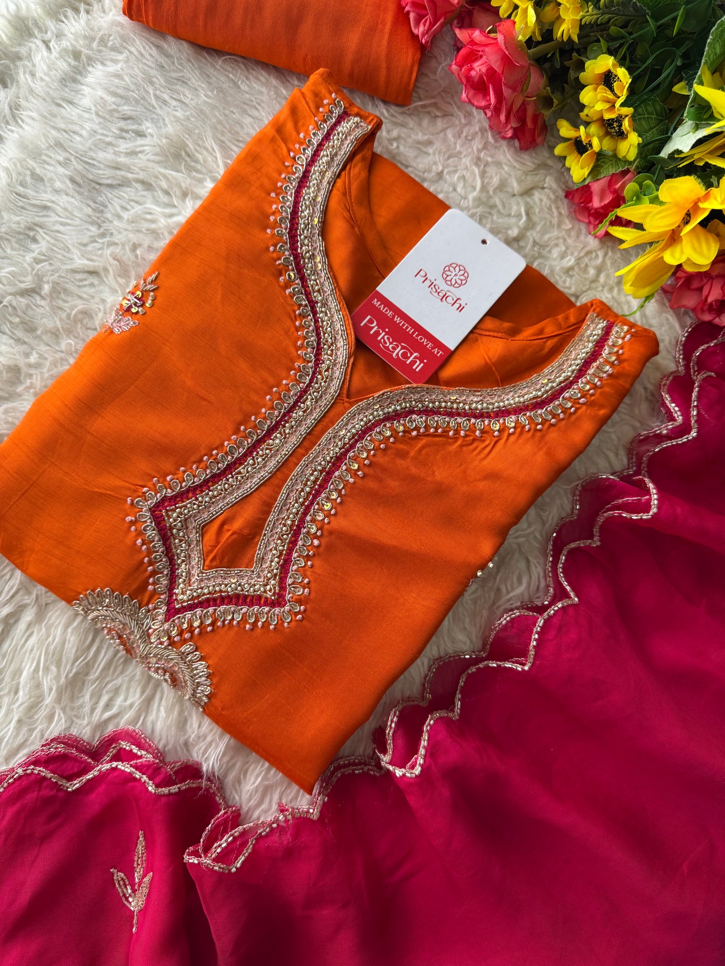 Designer Orange Embroidered Kurta bottom With Dupatta