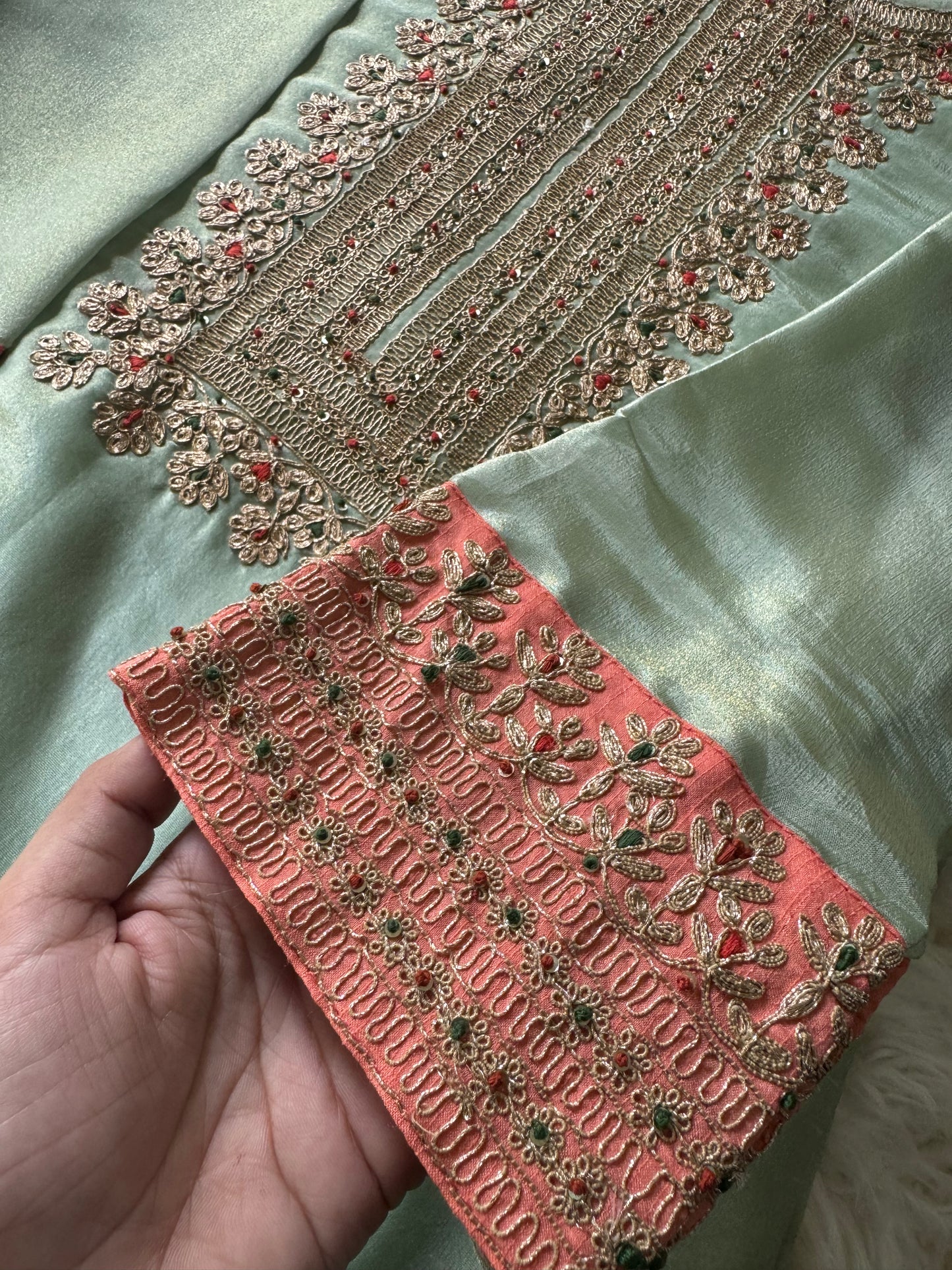 Tissue silk Embroidered kurta set with dupatta