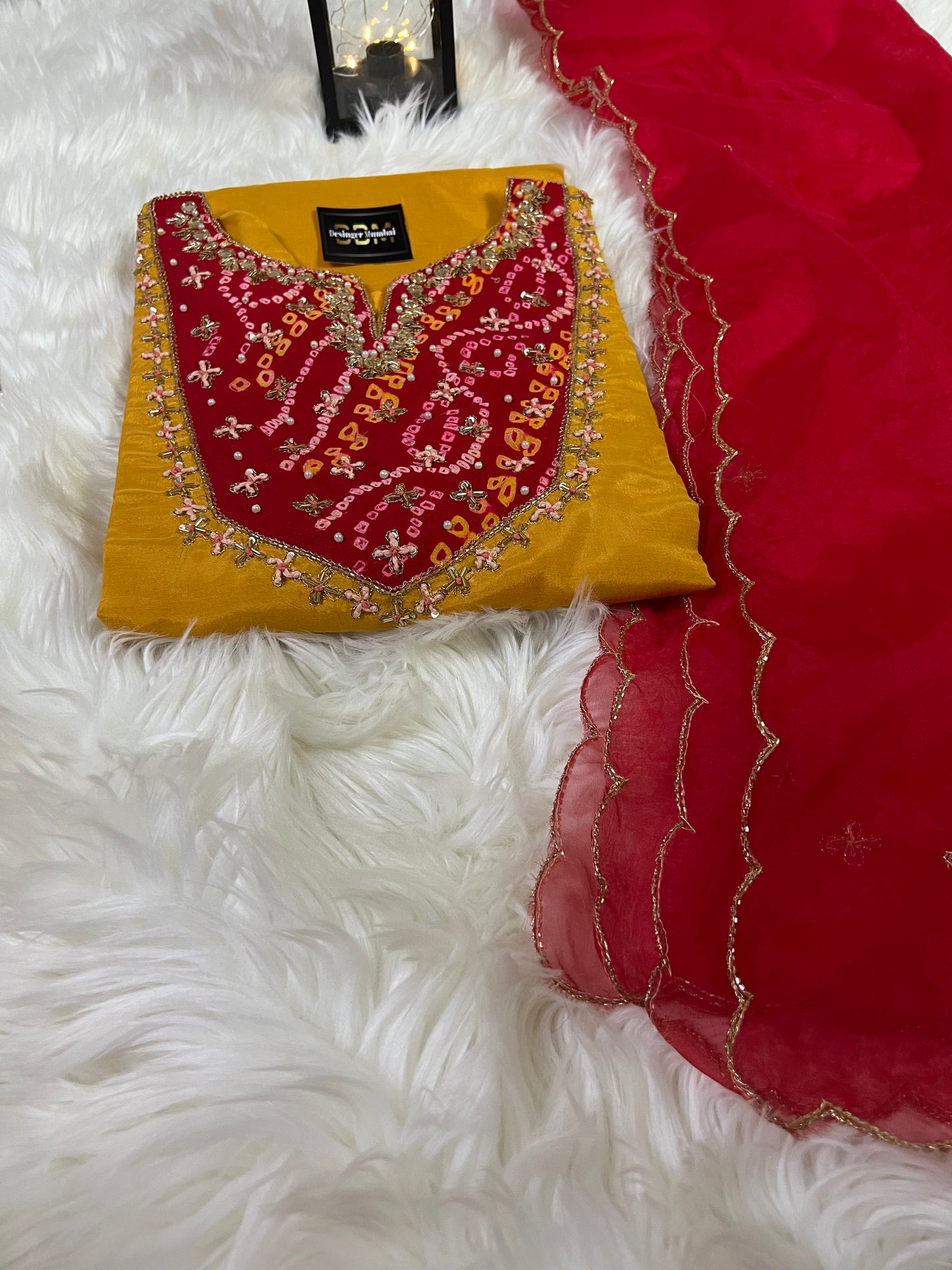 Yellow Embroidered kurta Pant with dupatta