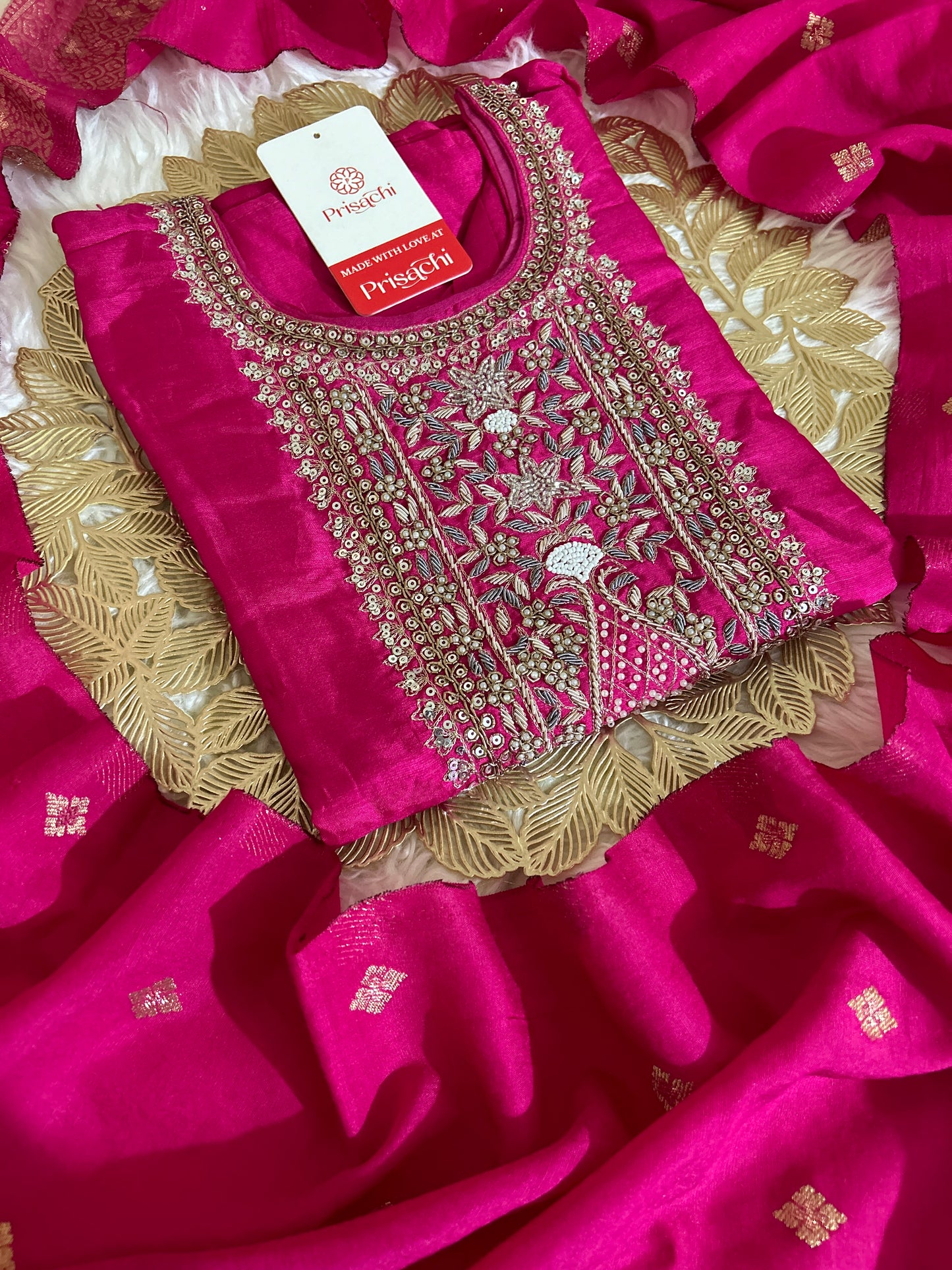 Pink embroidered kurta set with dupatta