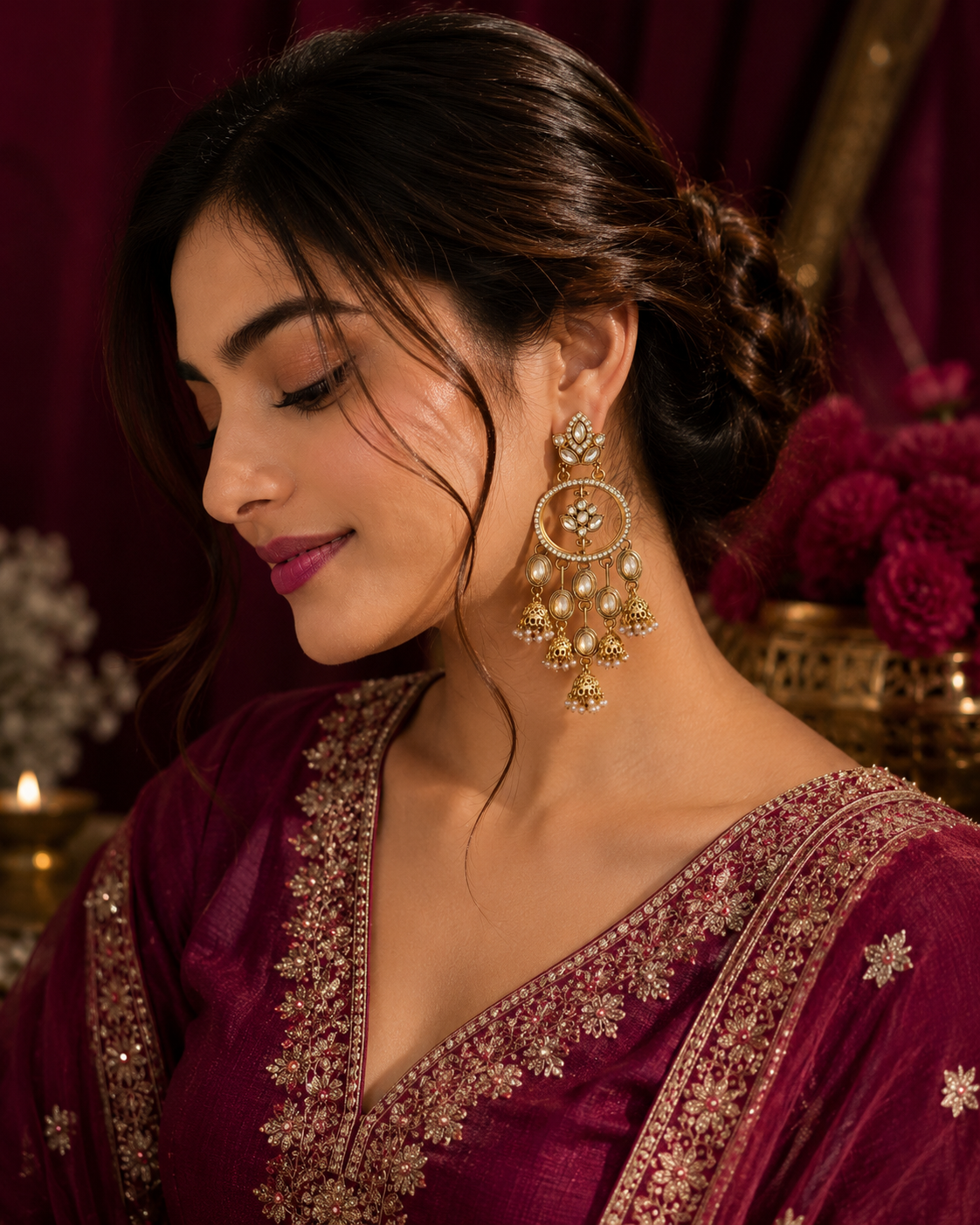Gold-Plated Jhumka Earrings with Shadow Drops for Women