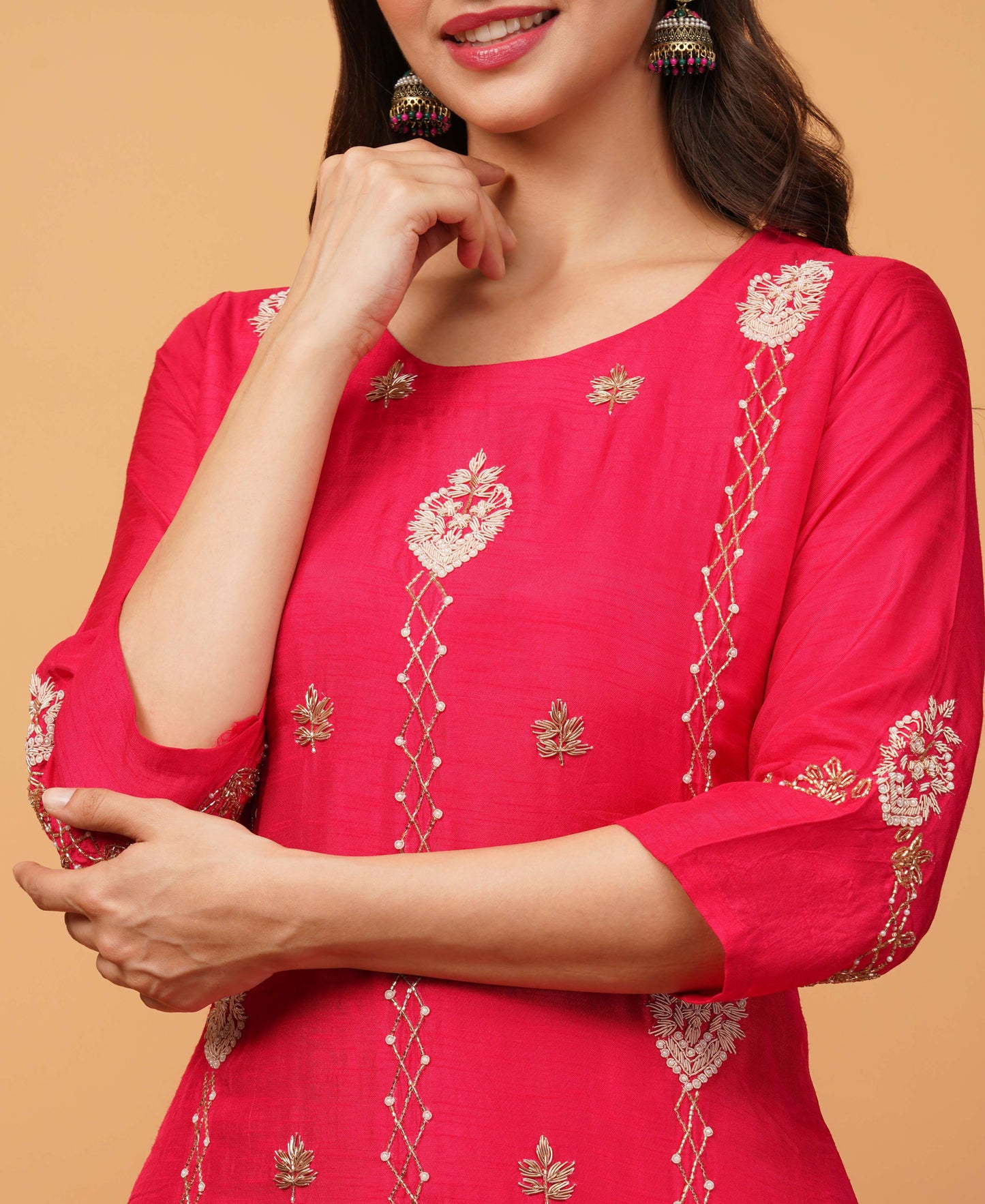 Pink Designer Embroidered kurta set with dupatta