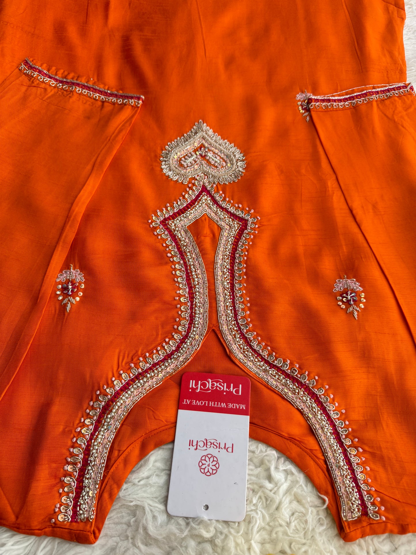Designer Orange Embroidered Kurta bottom With Dupatta