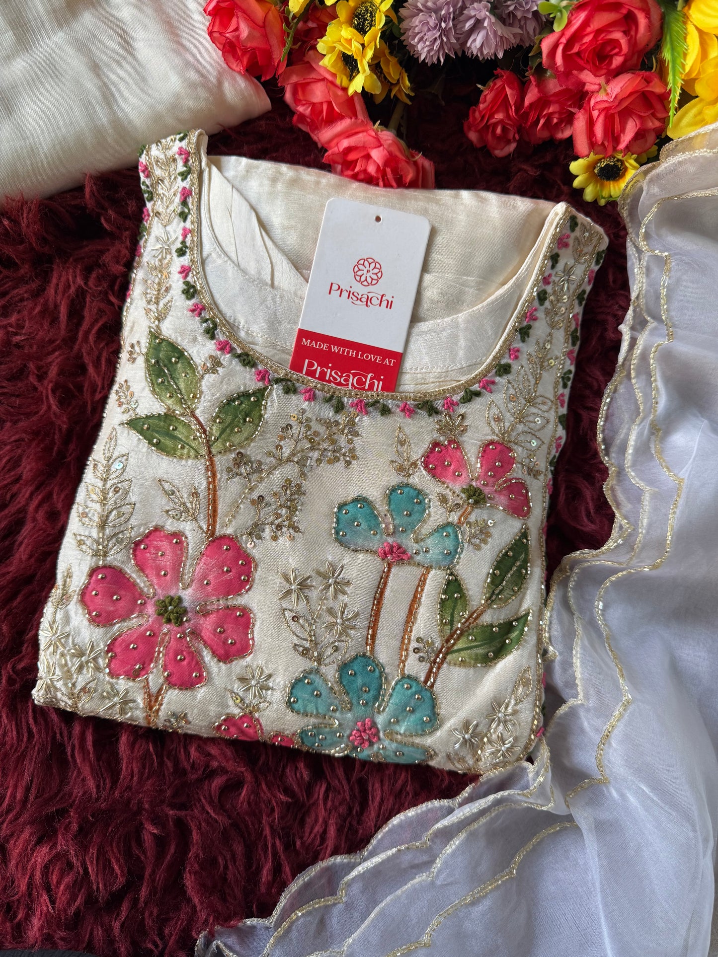 Off-white Straight Kurta  Pant  With dupttaa