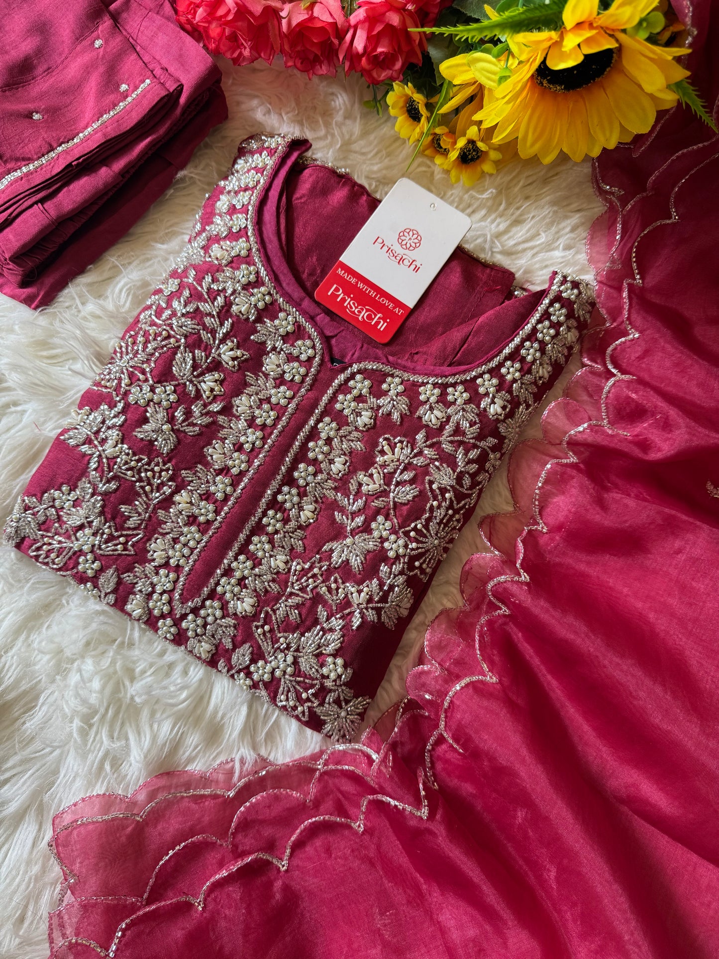 Purple Embroidered kurta bottom with dupatta