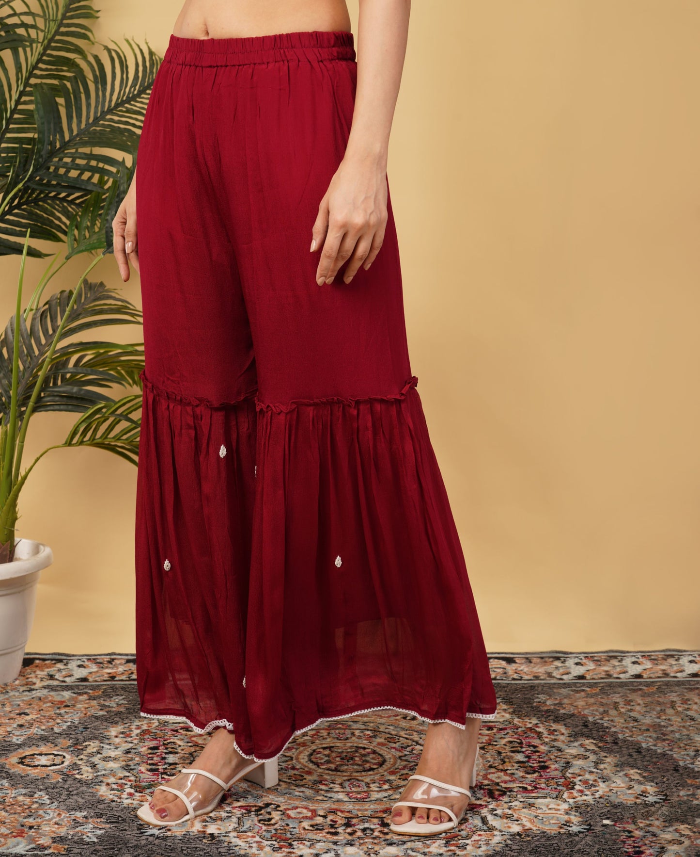 Maroon Ethnic Embroidered Sharara Set with Kurta & Dupatta - Prisachi Official