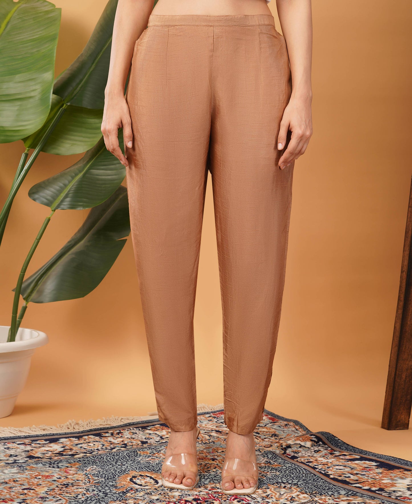 Brown Embroidered Ethnic Kurta Set with Pant & Banarasi Dupatta