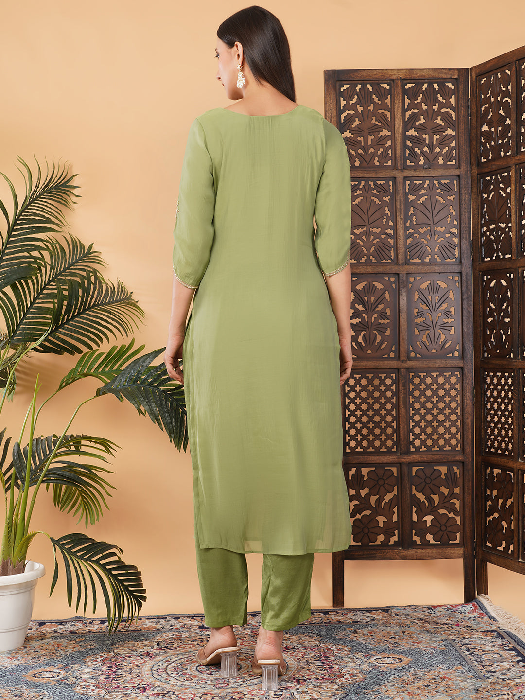 Pista Green Embroidered Kurta Set for Women with Pants & Dupatta | Designer Festive Ethnic Suit