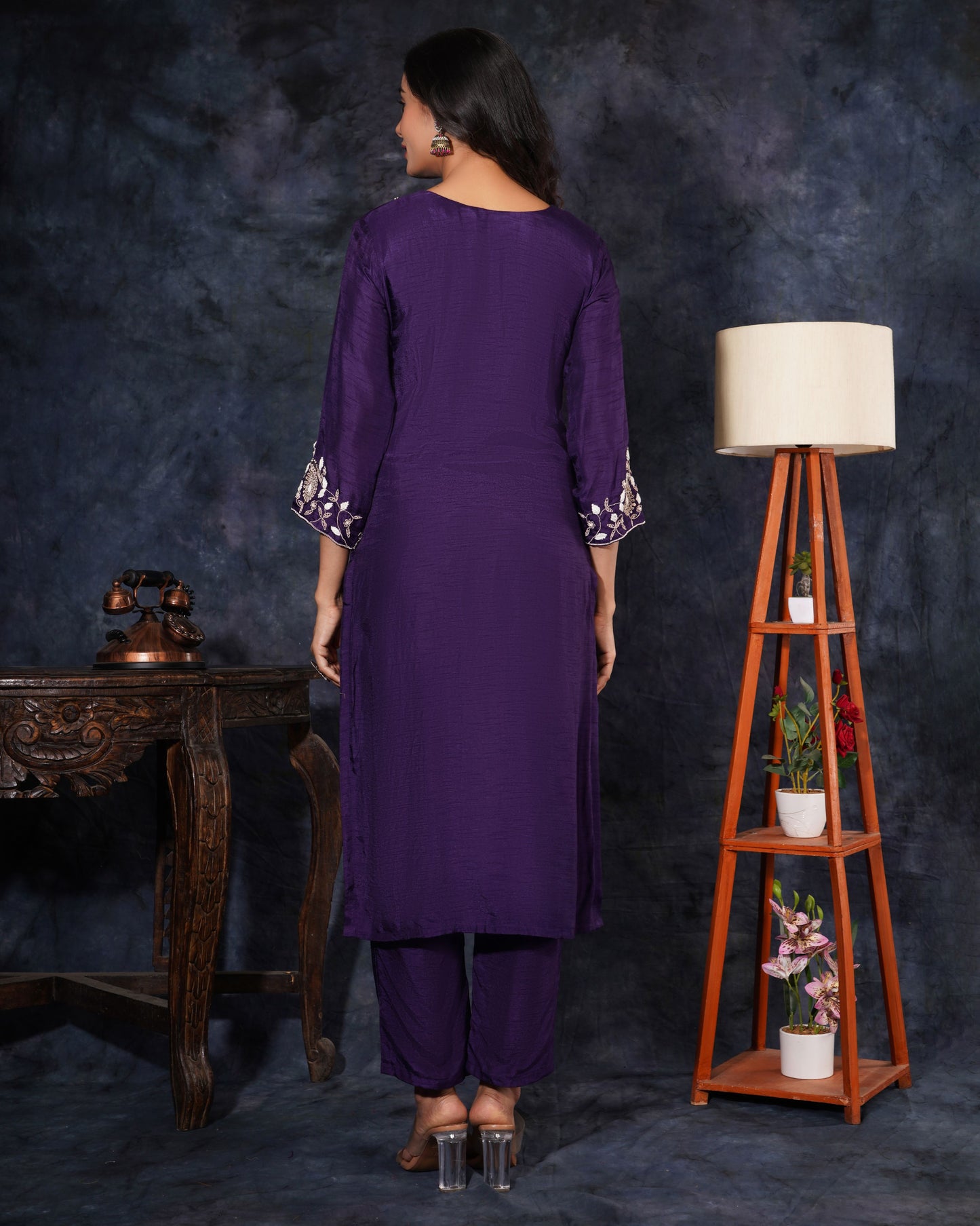 Purple Ethnic Embroidered Kurta Set with Pant & Dupatta - Prisachi Official