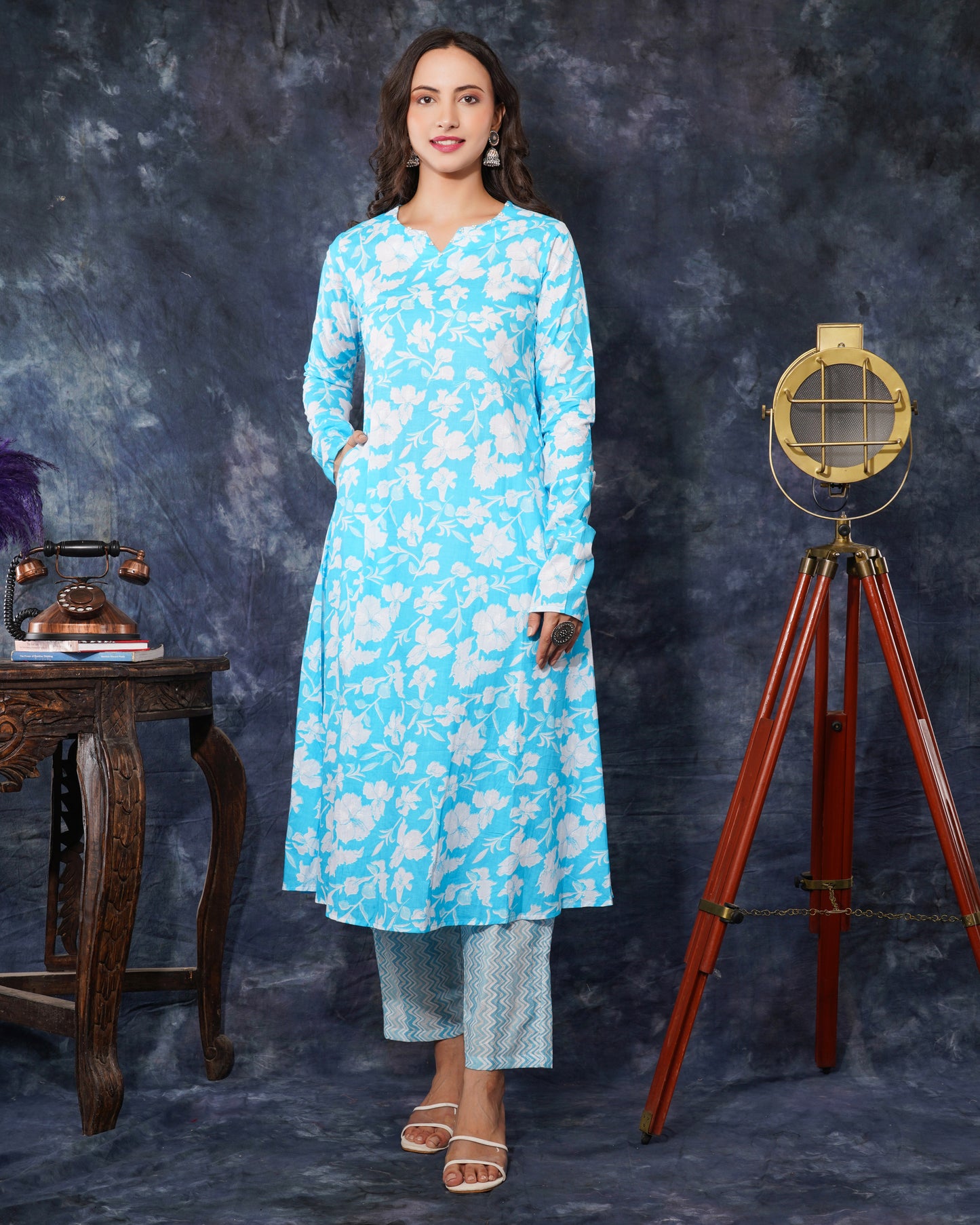 Prisachi Cotton A-line Kurti with pockets, comfy pant, and dupatta for Women
