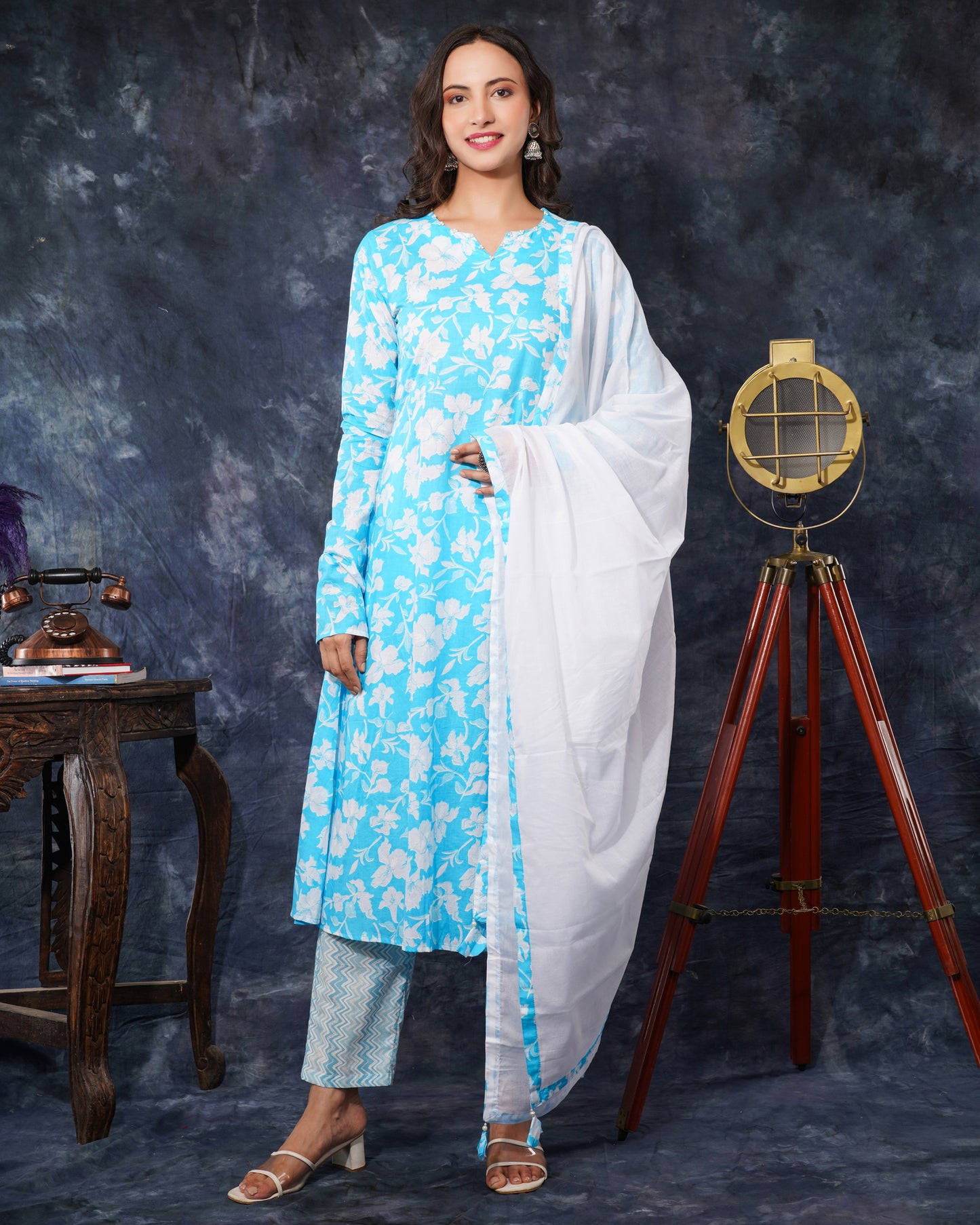 Prisachi Cotton A-line Kurti with pockets, comfy pant, and dupatta for Women