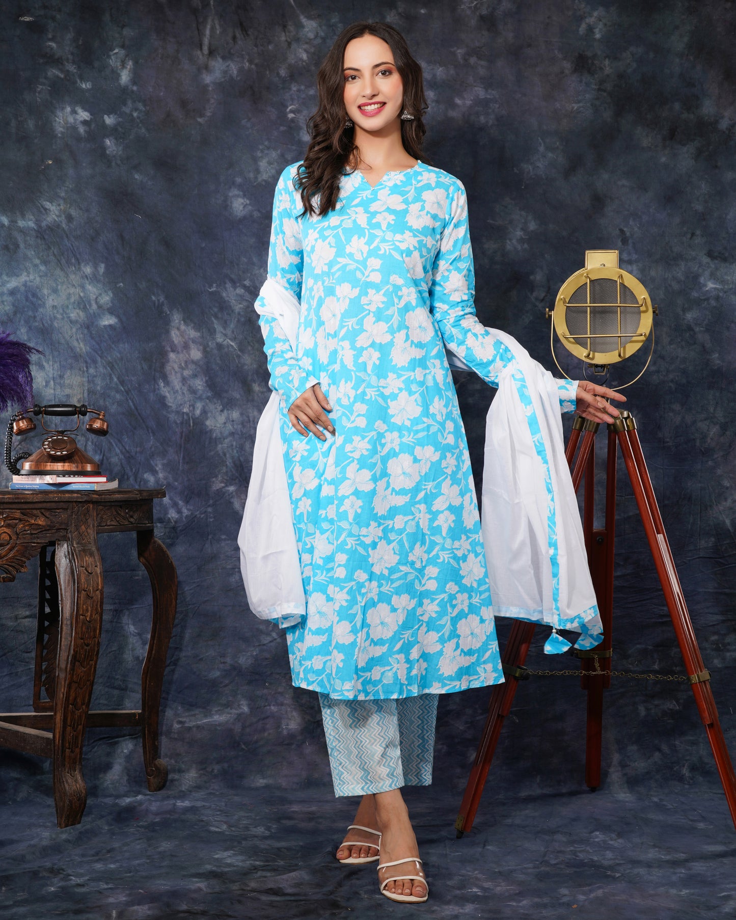 Cotton  A-line Kurti with pockets, comfy pant, and dupatta