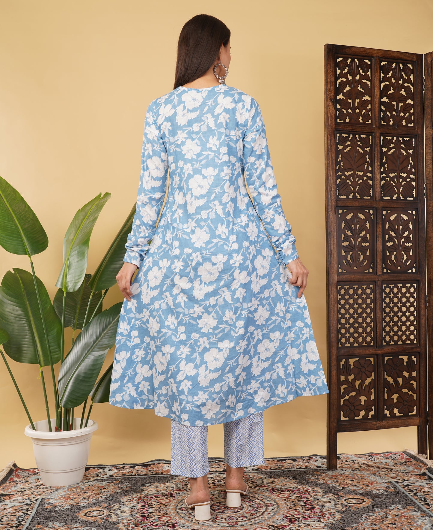 Cotton  A-line Kurti with pockets, comfy pant, and dupatta