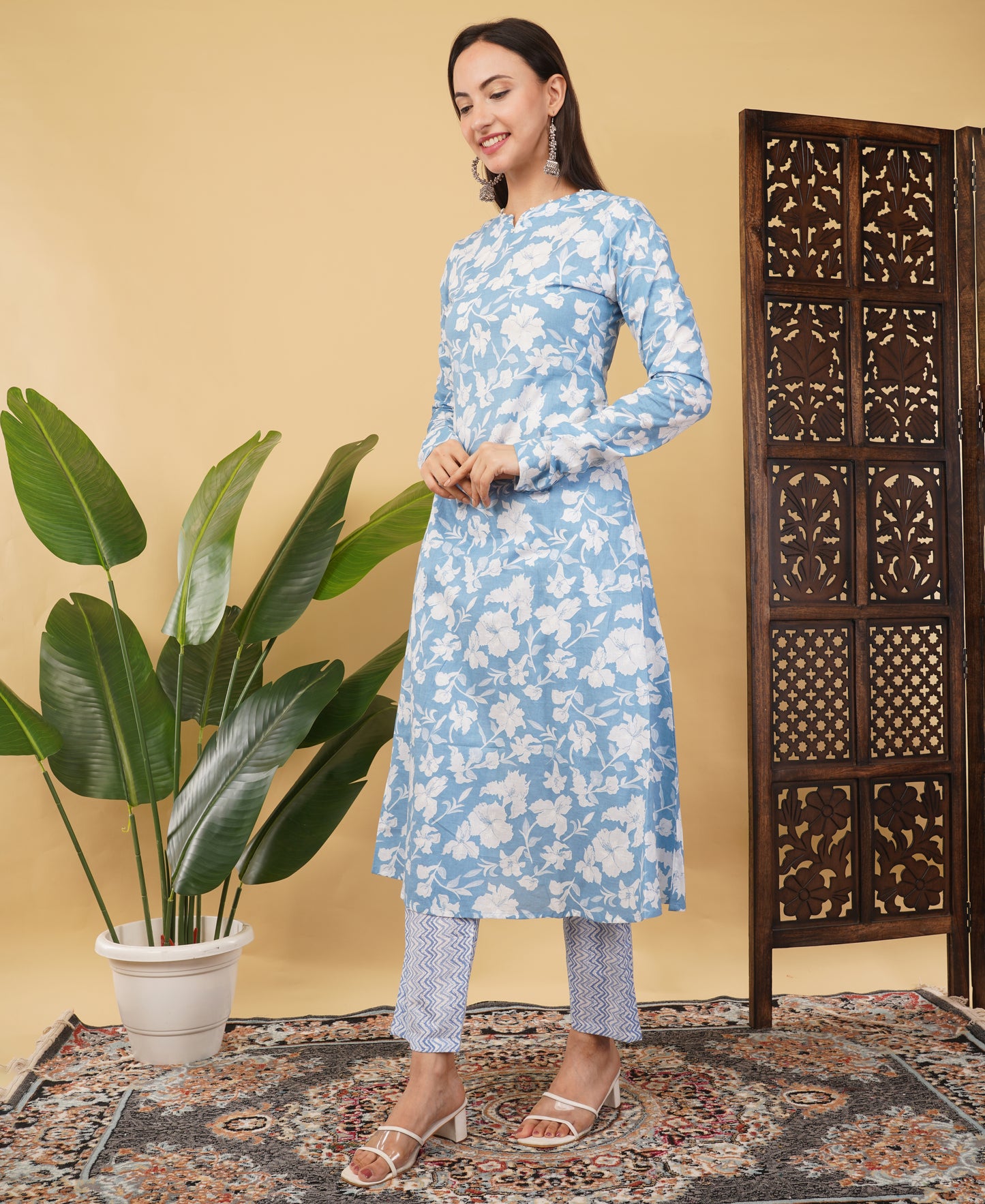 Cotton  A-line Kurti with pockets, comfy pant, and dupatta