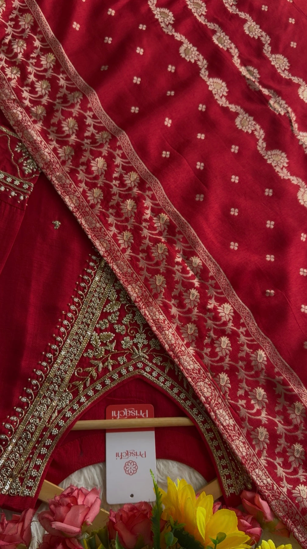 Red Embroidered kurta Pant with dupatta