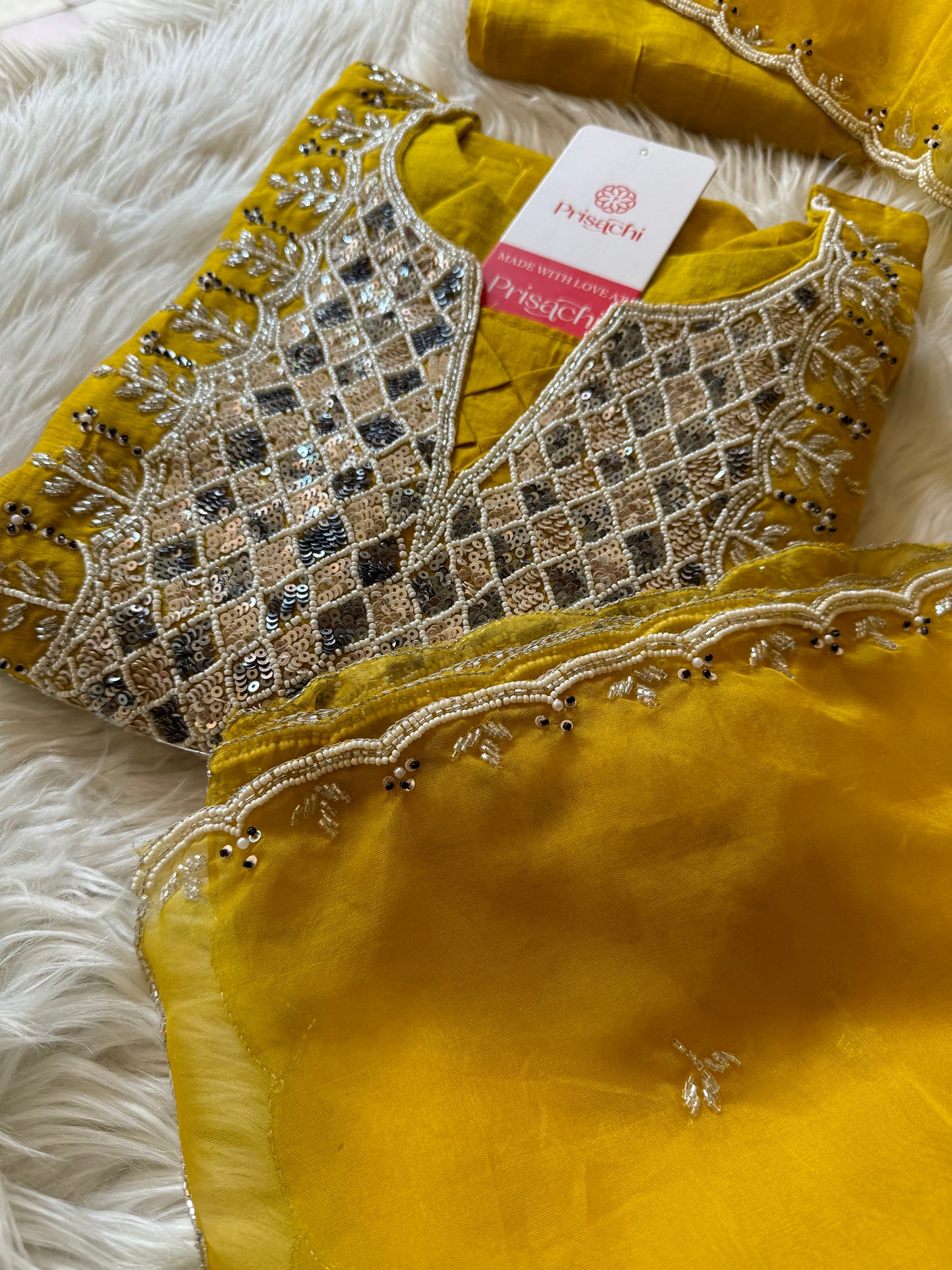 Yellow embroidered kurta set with dupatta