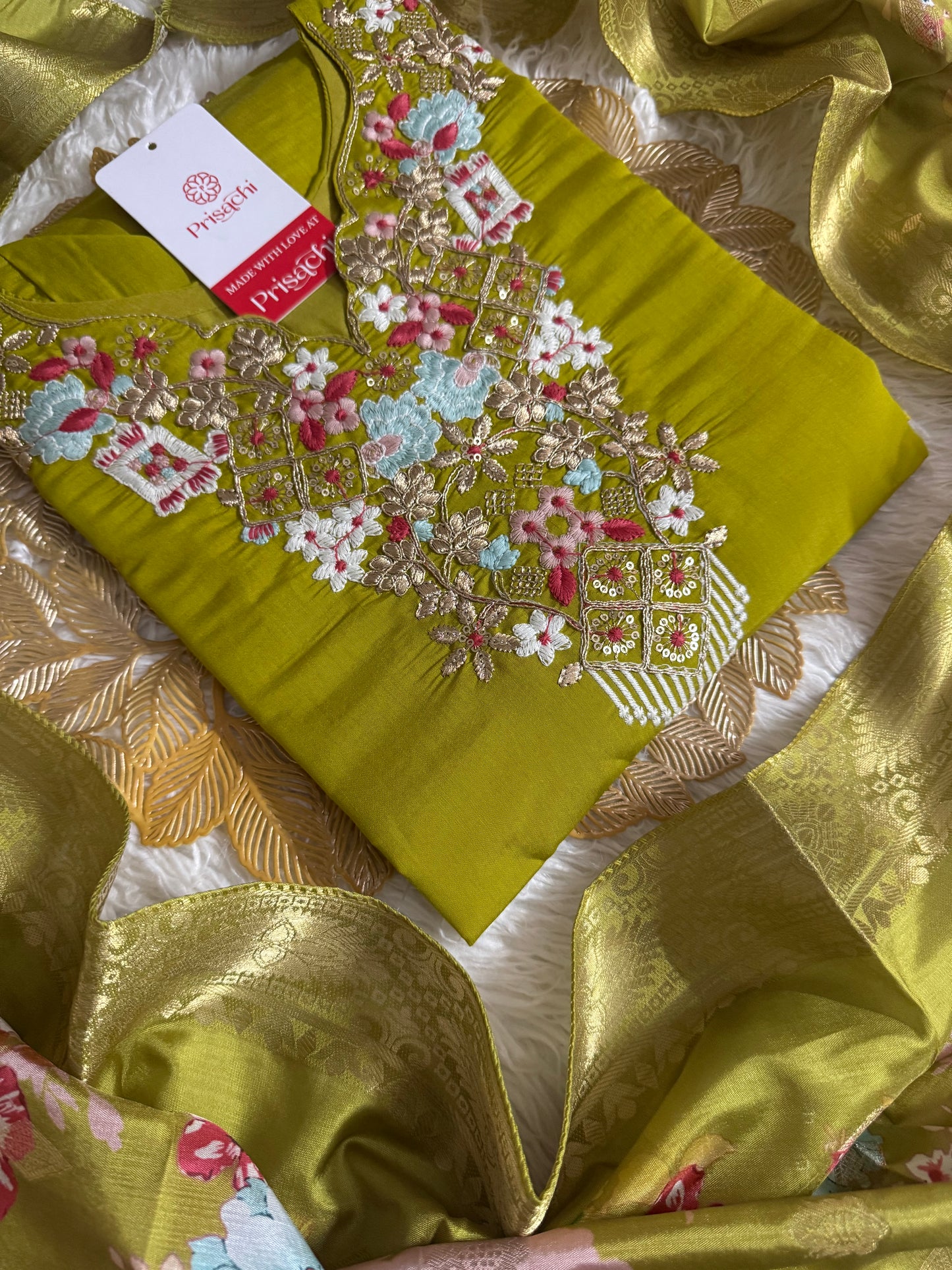 Green embroidered kurta set with dupatta