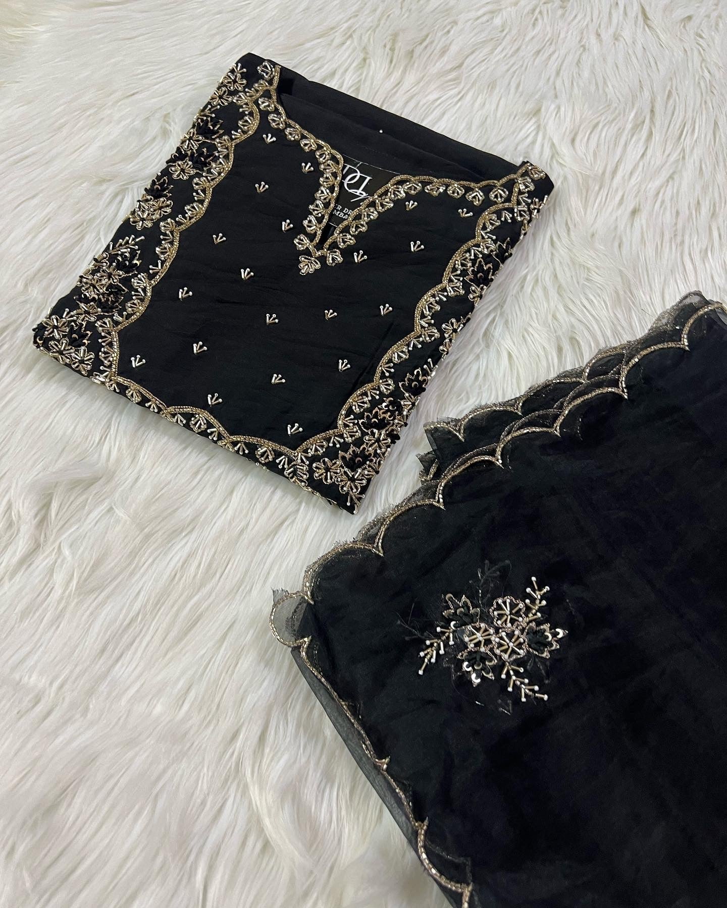 Black Embroidered kurta bottom with dupatta with Zardosi work - Prisachi Official