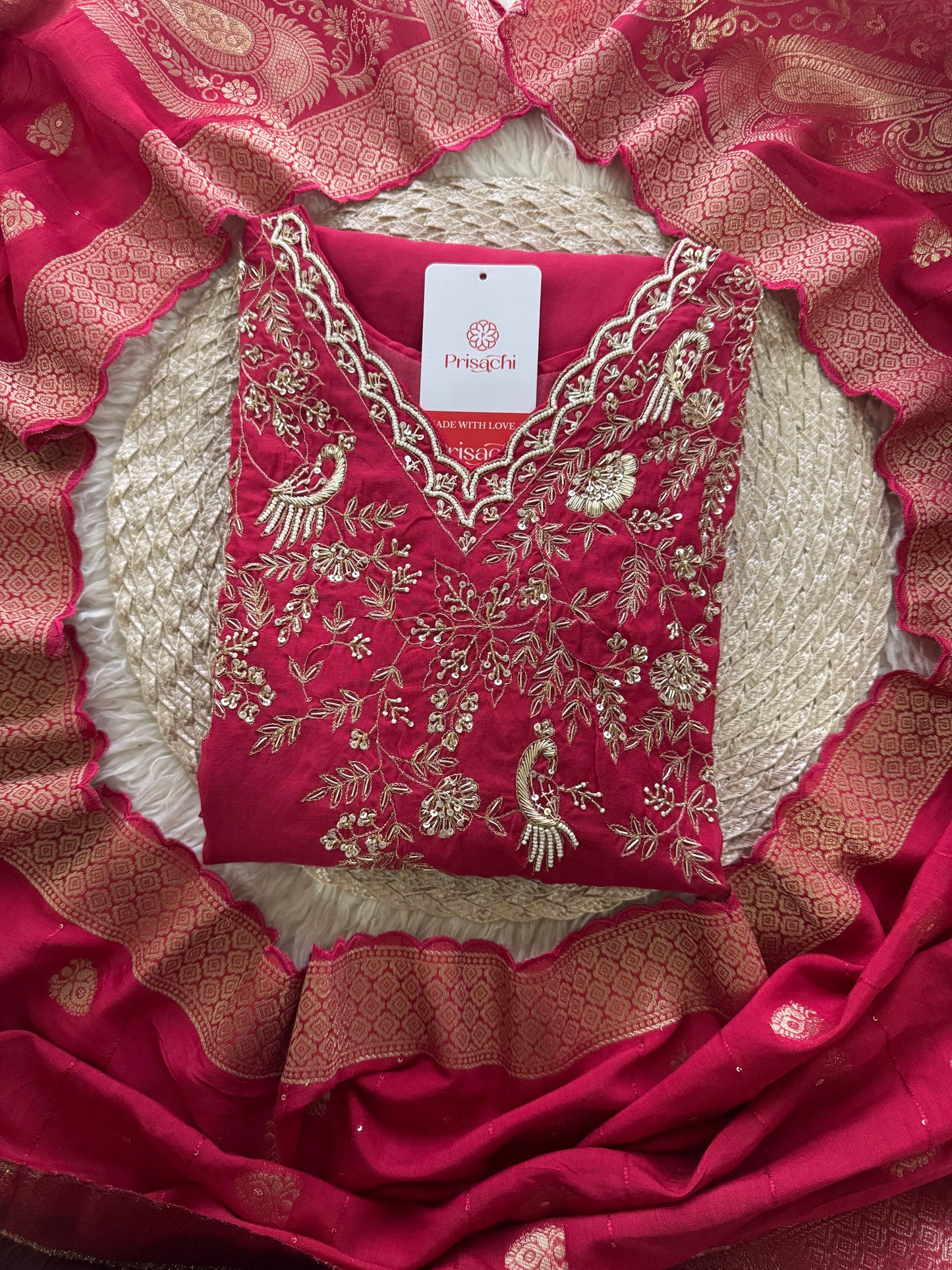 Designer Pink Embroidered kurta set with dupatta
