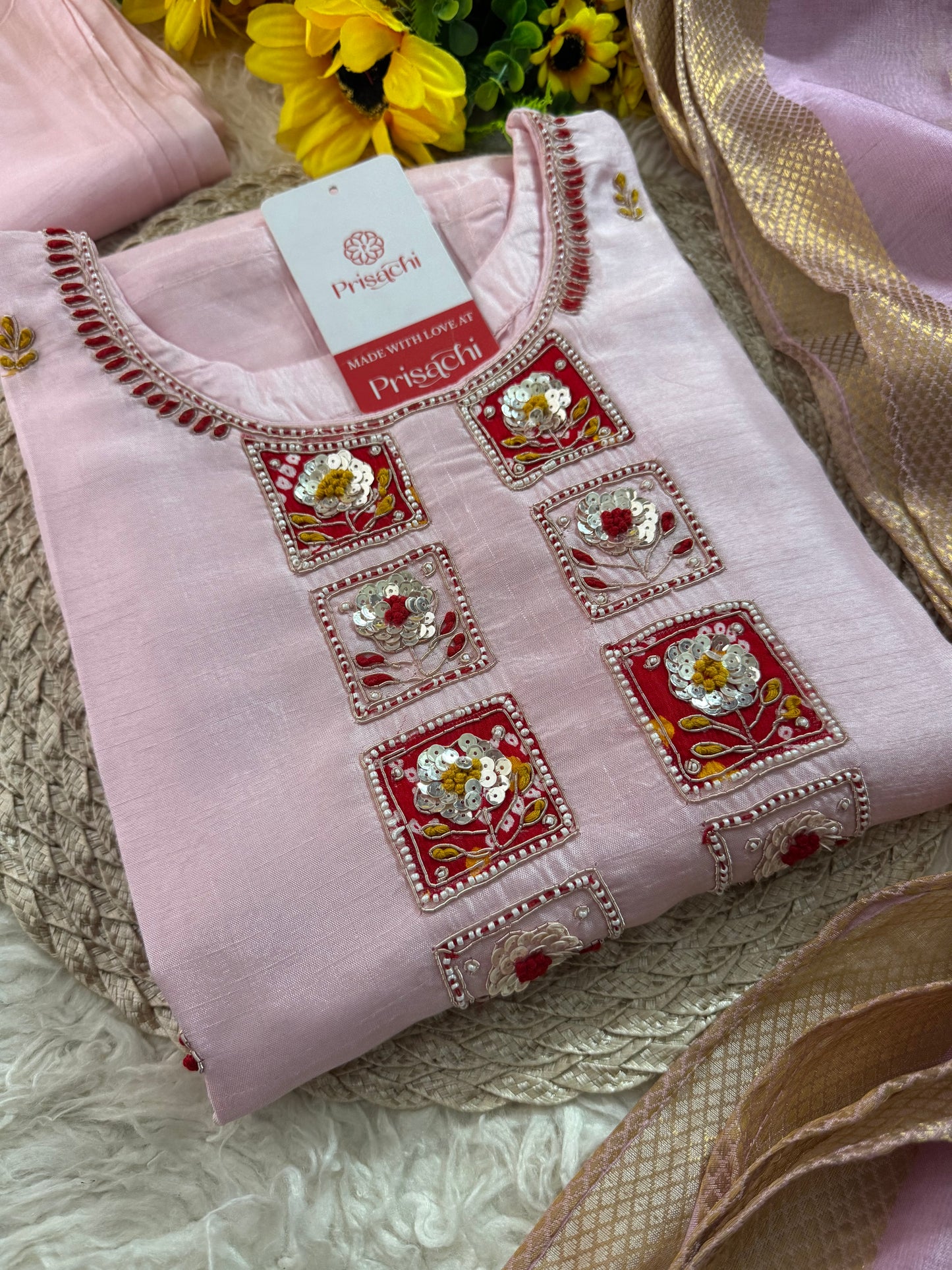 Pink Embroidered kurta set with dupatta