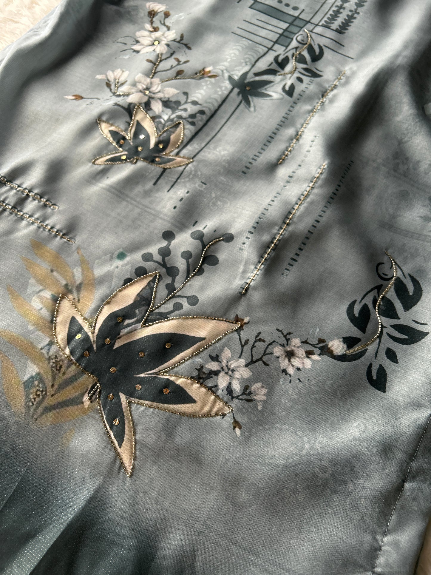 Gray embroidered kurta set with dupatta