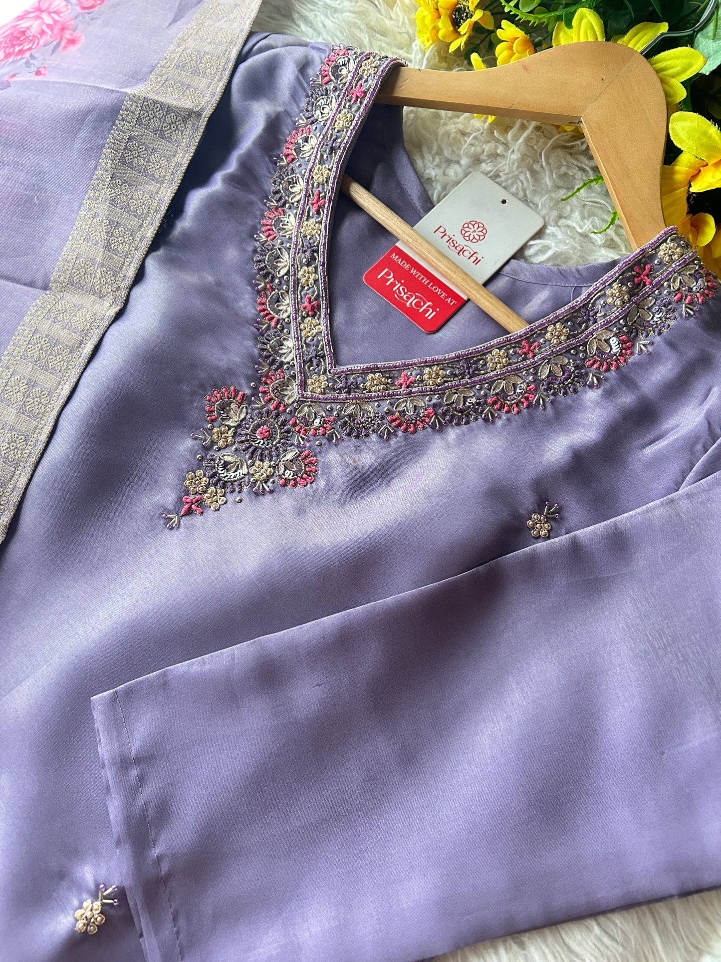 Purple embroidered kurta set with dupatta