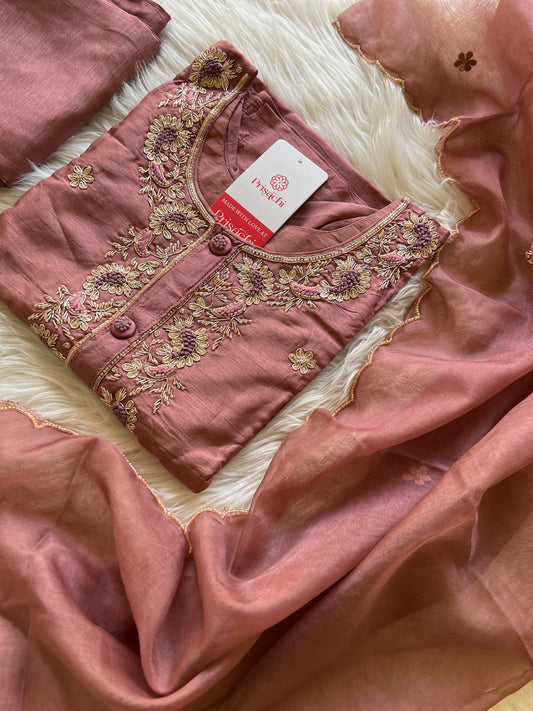 Peach embroidered Kurta Set With Dupatta