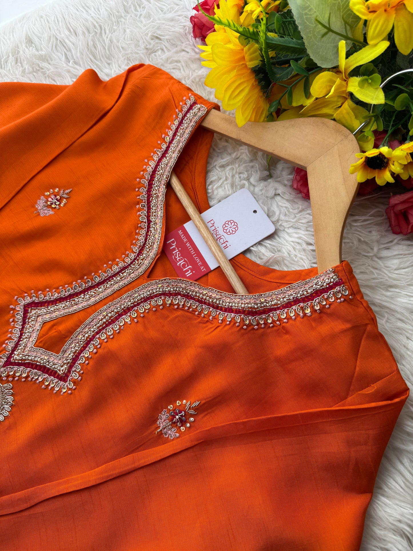 Designer Orange Embroidered Kurta bottom With Dupatta