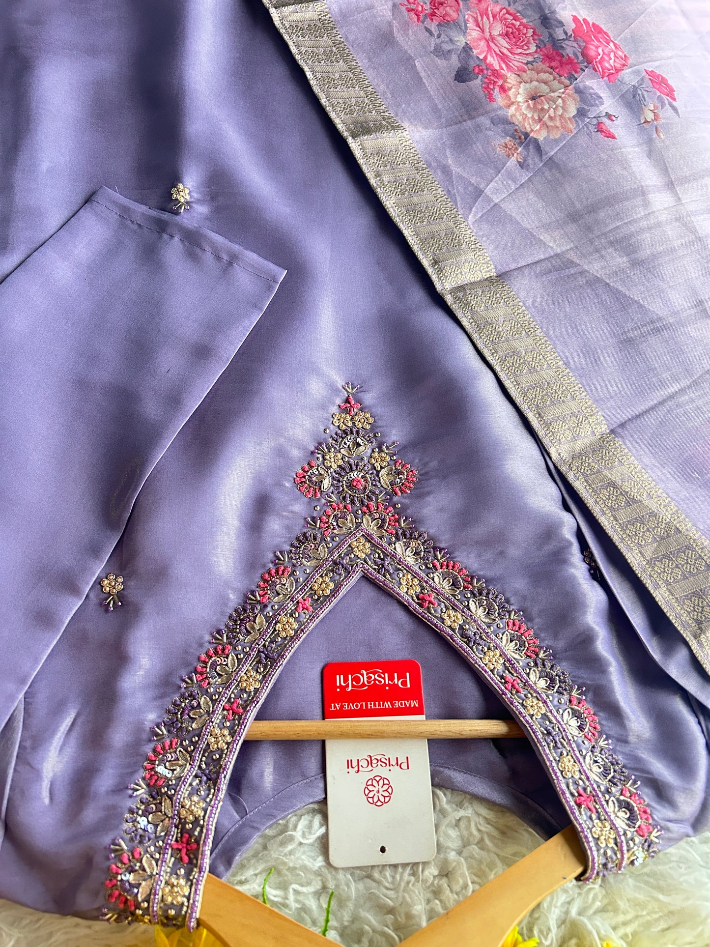 Purple embroidered kurta set with dupatta