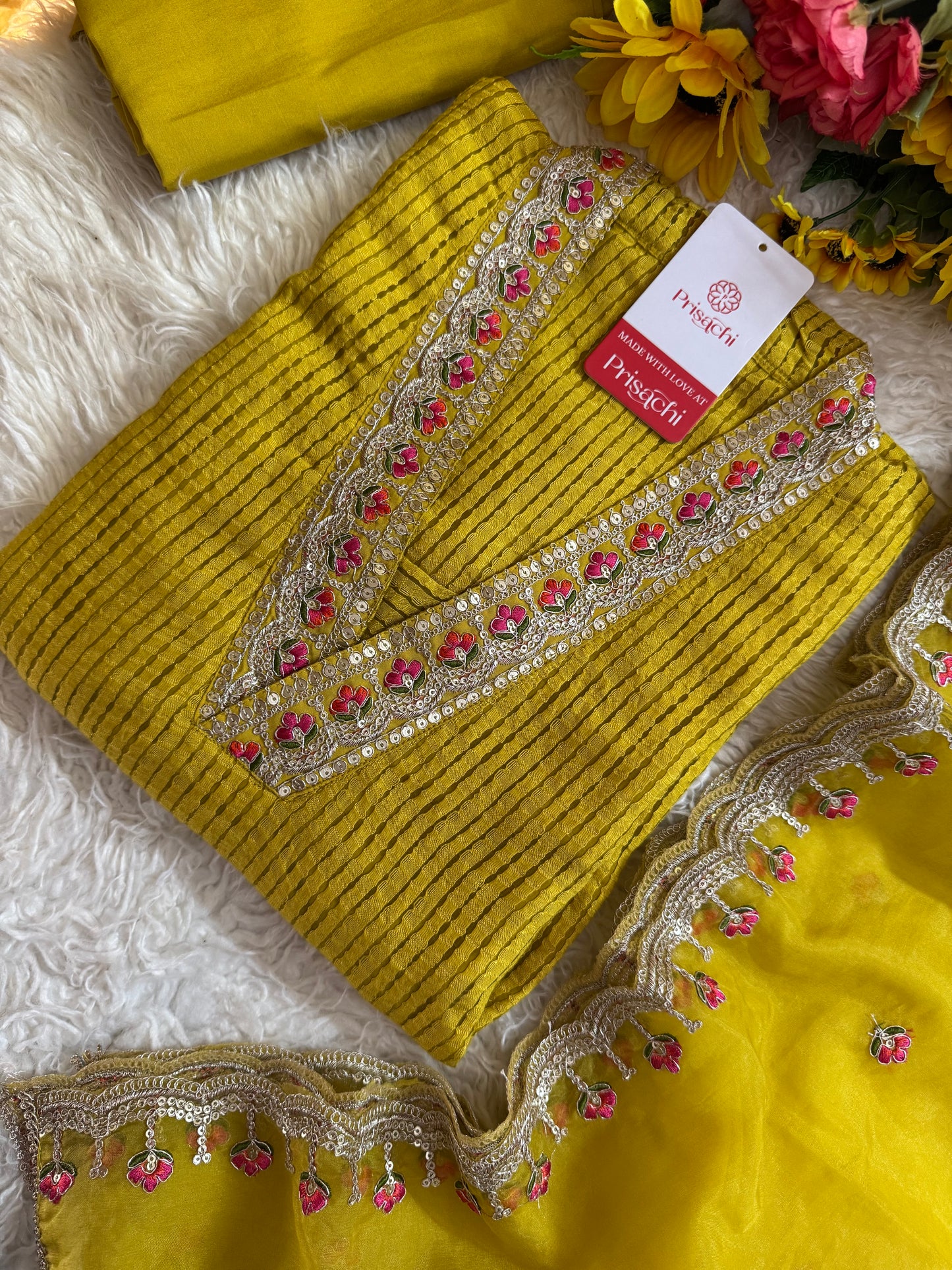 Yellow Embroidered kurta set with dupatta