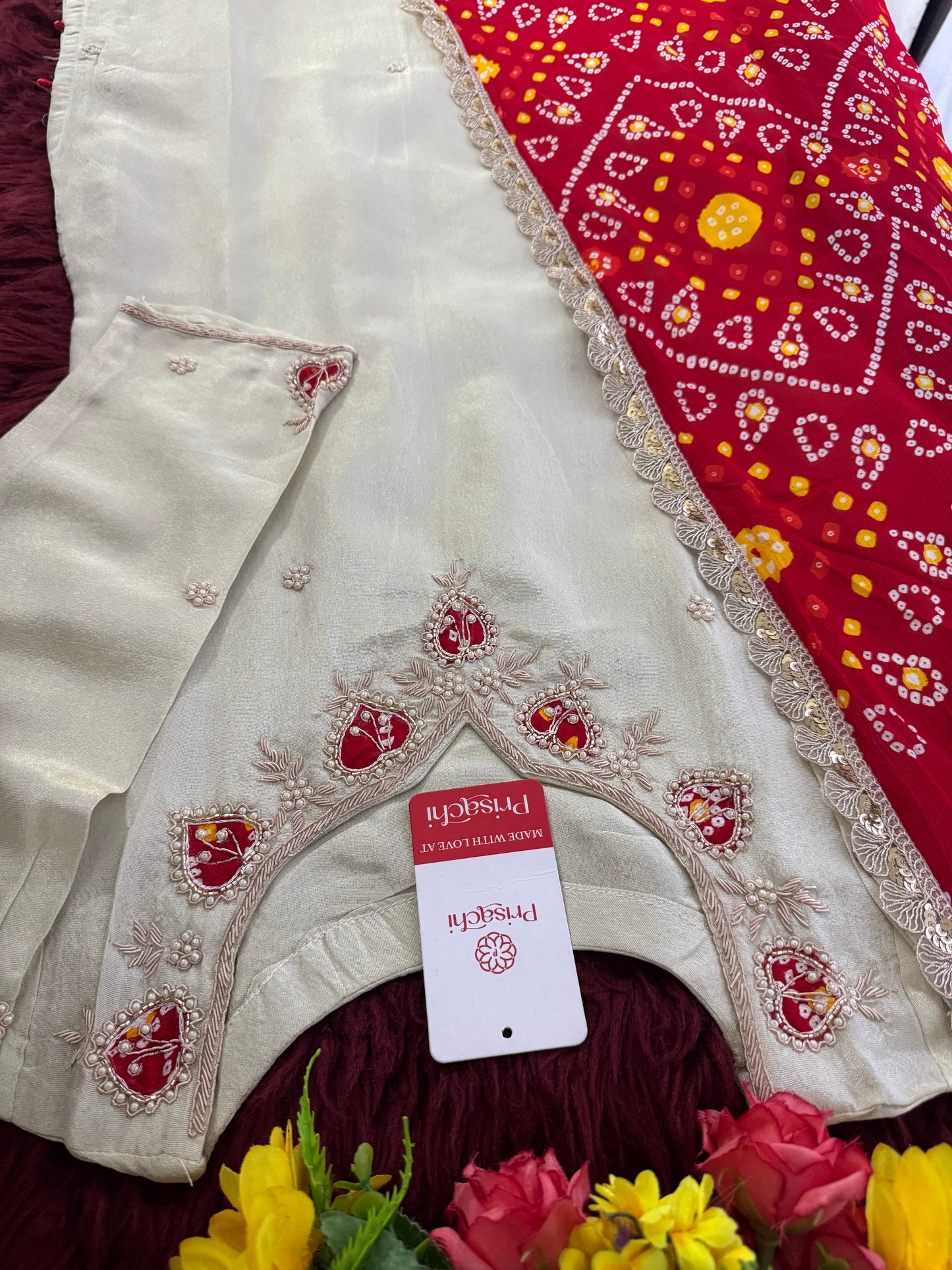 White embroidered kurta set with dupatta