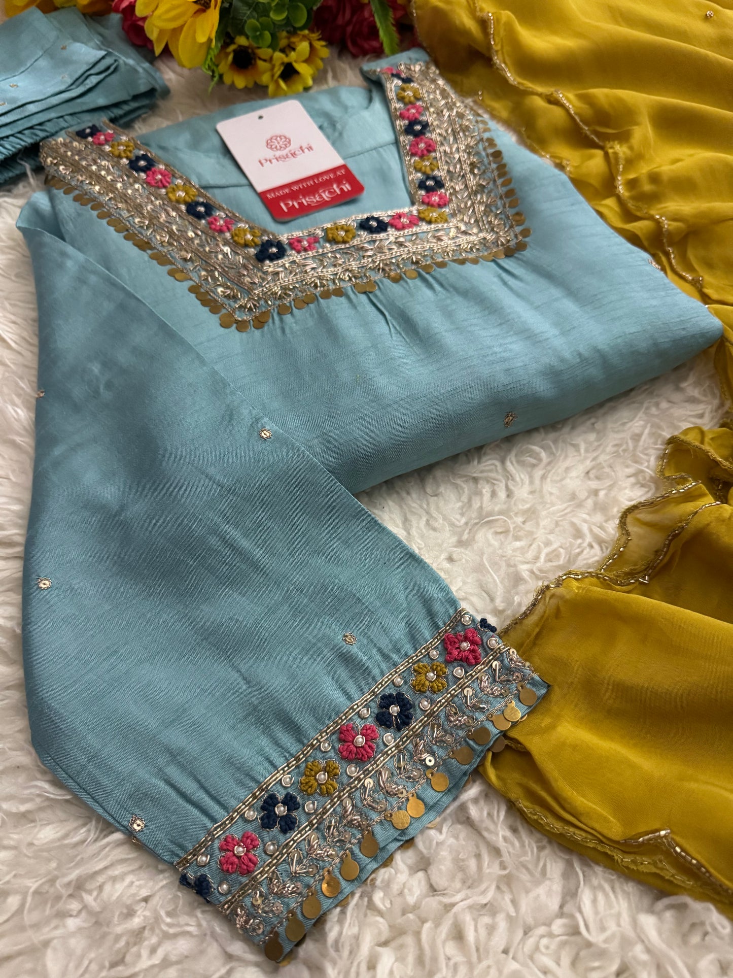 Blue embroidered kurta Bottom with dupatta