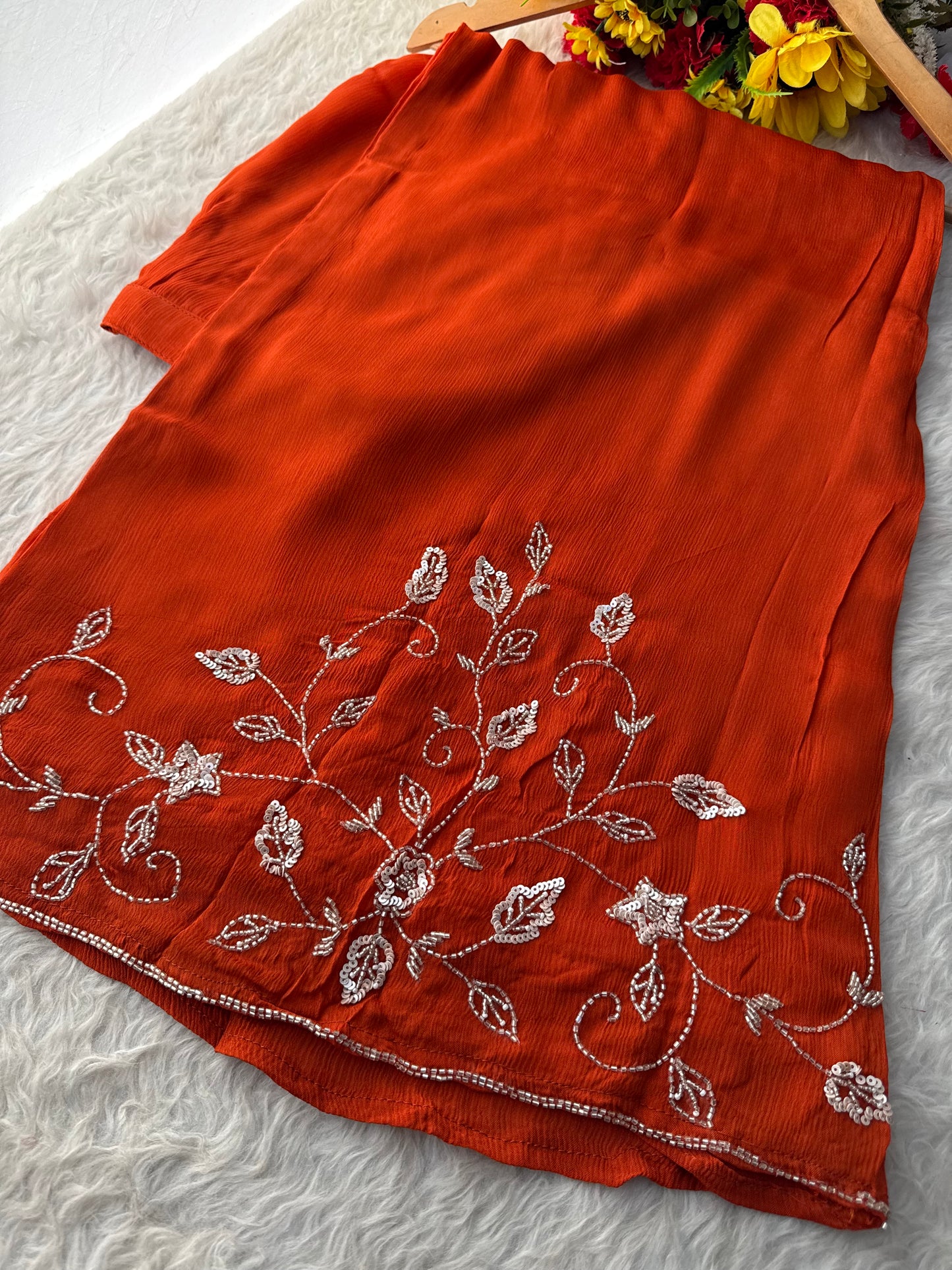 Orange Zardozi Embroidered Sharara Suit Set with Dupatta | Festive & Wedding Ethnic Wear - Prisachi Official