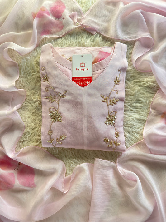 Prisachi Pink Embroidered kurta set with dupatta