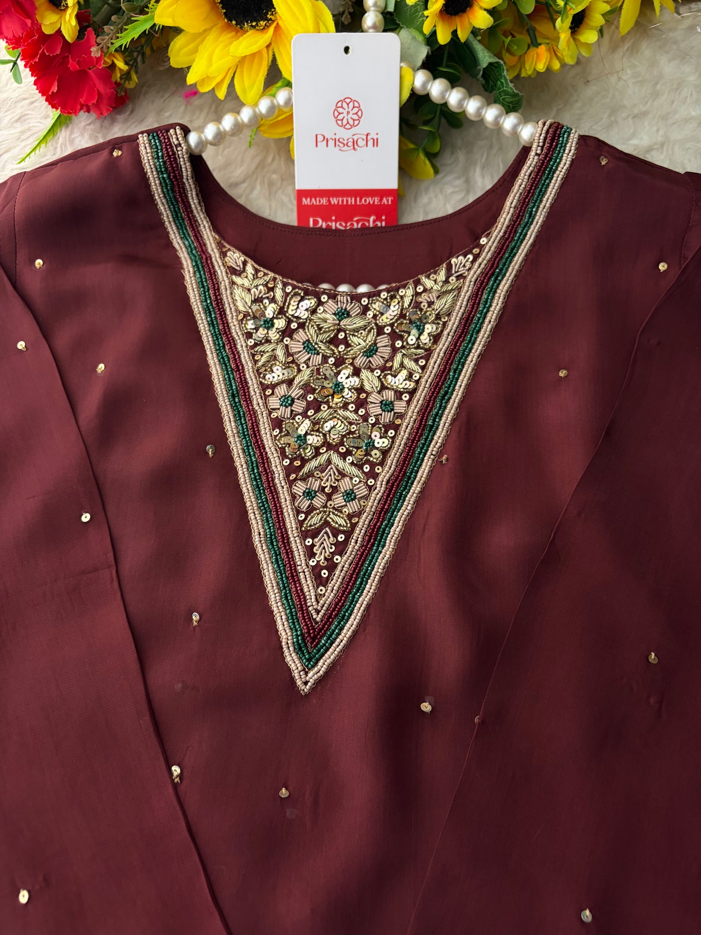 Brown Embroidered Kurta Set with Palazzo Pants & Dupatta | Festive & Party Wear Ethnic Sharara Set