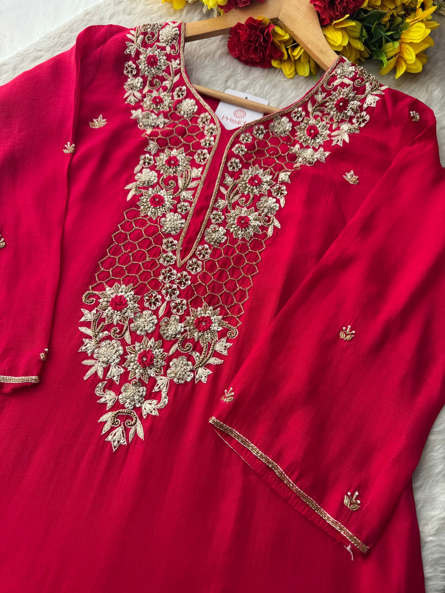 Pink Zardozi Embroidered Kurta Set for Women with Pants & Dupatta | Traditional Ethnic Wear (Copy)