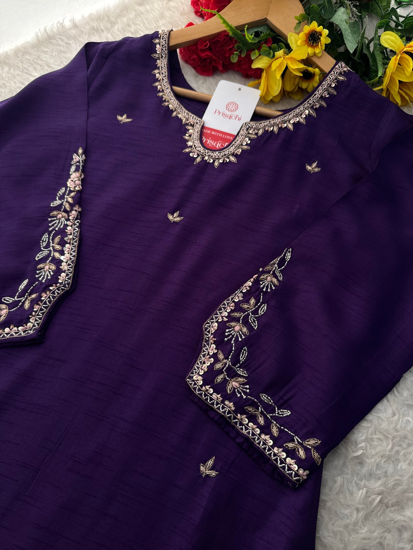 Purple Designer Embroidered Kurta Set with Pants & Dupatta Ethnic Wear