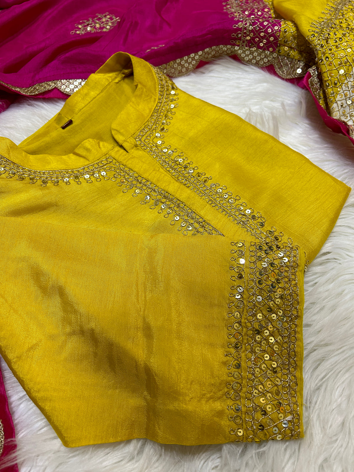 Yellow Embroidered straight kurta set with Multicolored dupatta - Prisachi Official