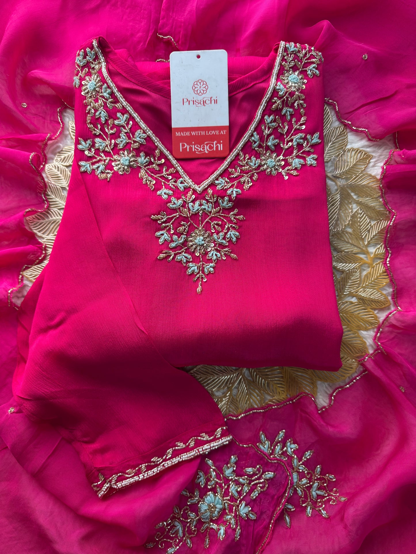 Pink Designer Embroidered Ethnic Kurta Set with Dupatta & Pant
